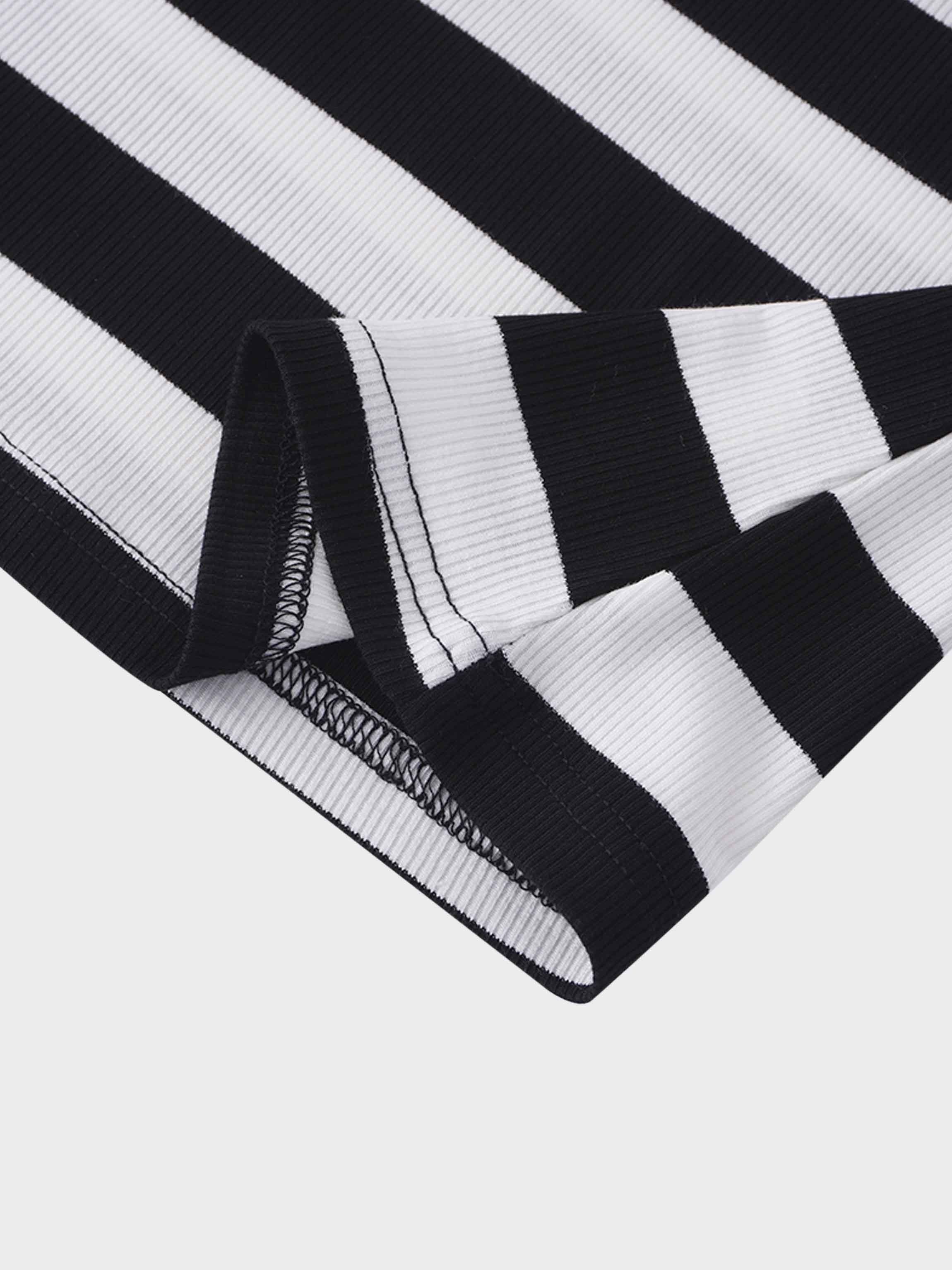 Ribbed Striped High V Tee Long Sleeve-White/Black