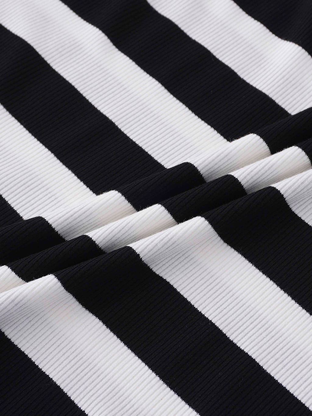 Ribbed Striped High V Tee Long Sleeve-White/Black