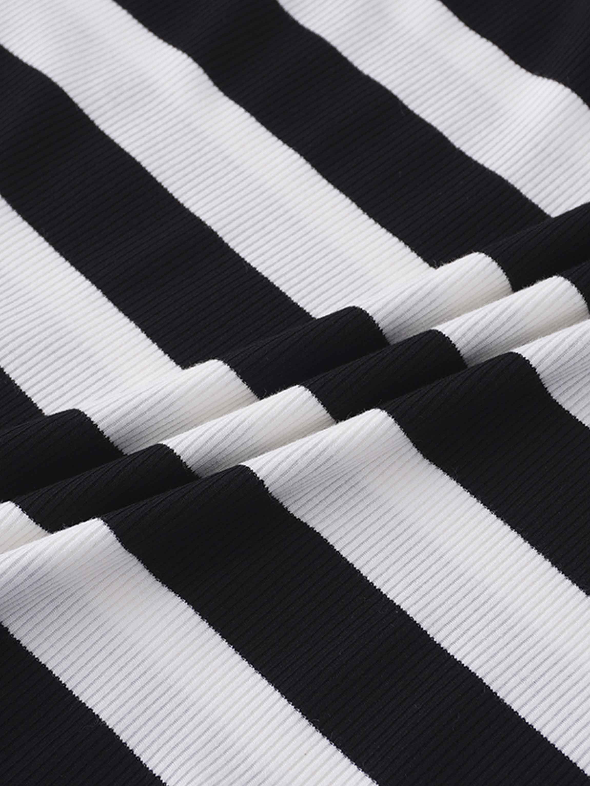 Ribbed Striped High V Tee Long Sleeve-White/Black