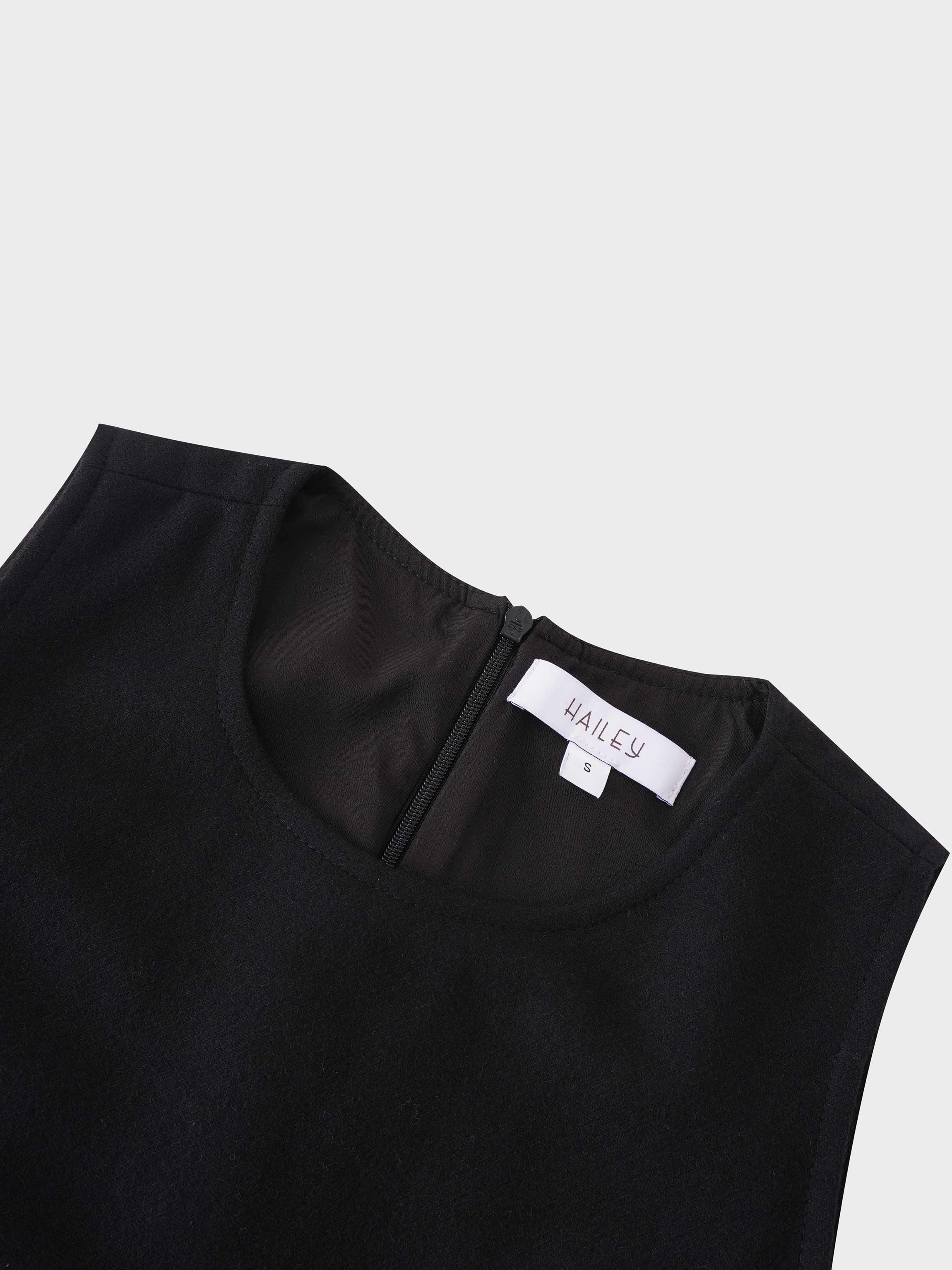 Basic Wool Blend Slip Dress-Black
