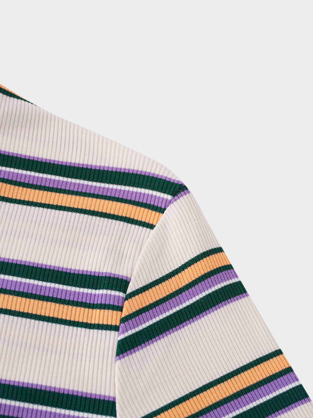 Ribbed Striped High V Tee Long Sleeve-Peach/Green