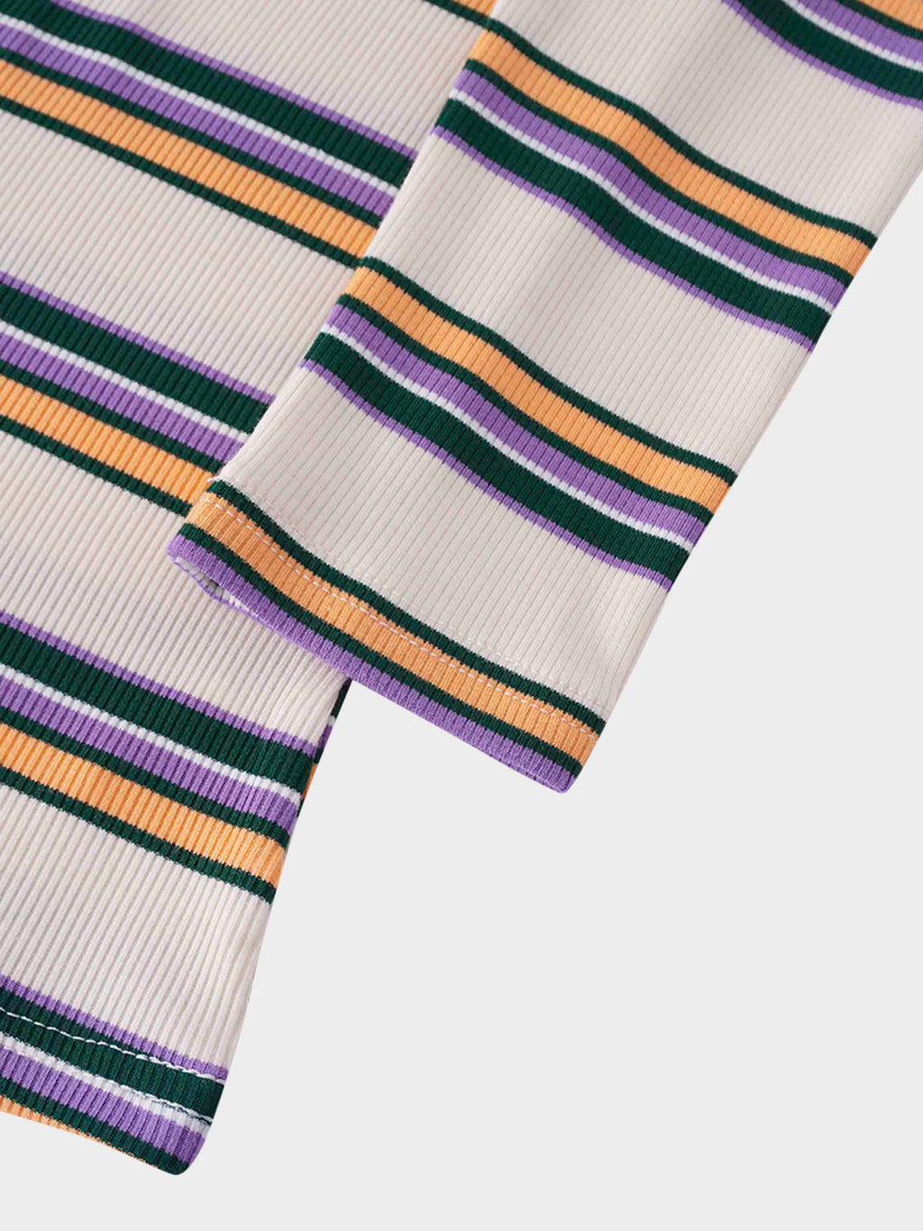 Ribbed Striped High V Tee Long Sleeve-Peach/Green