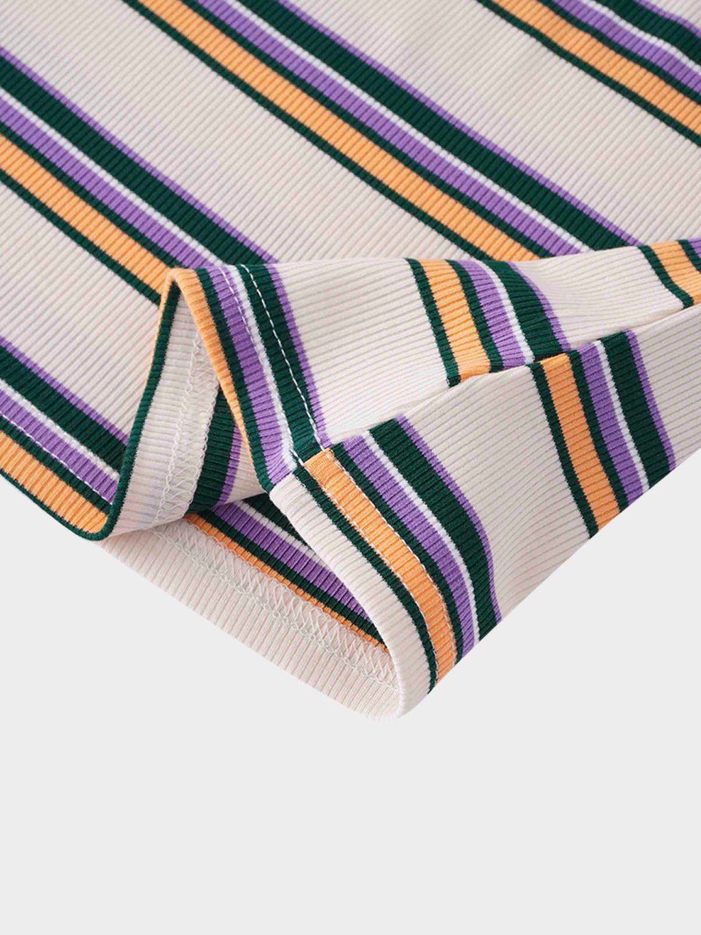 Ribbed Striped High V Tee Long Sleeve-Peach/Green