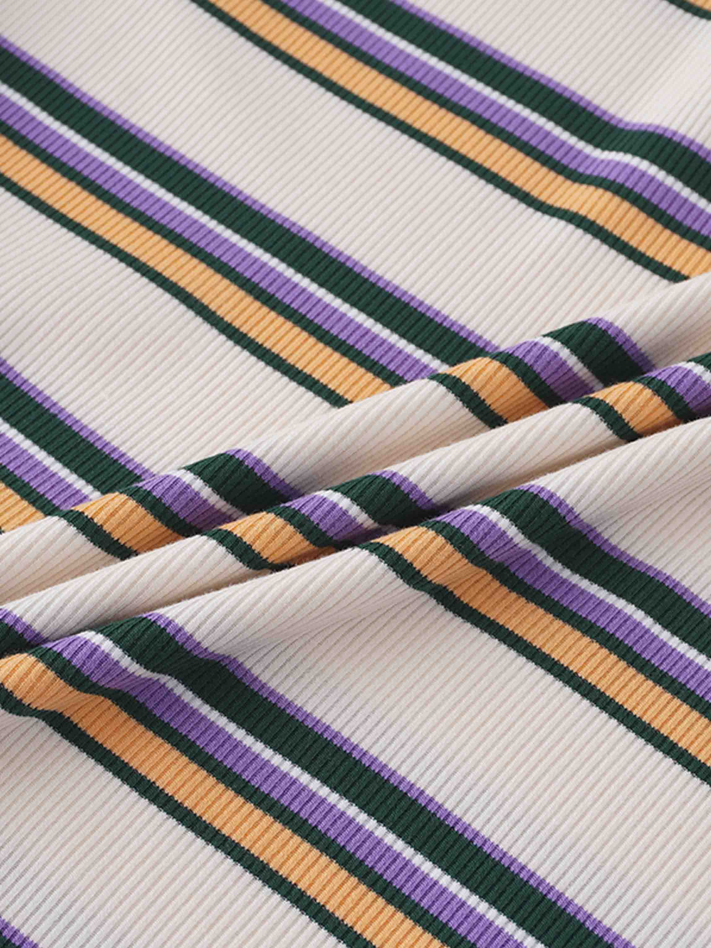 Ribbed Striped High V Tee Long Sleeve-Peach/Green