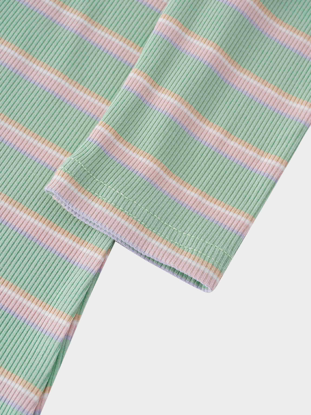 Ribbed Striped High V Tee Long Sleeve-Mint/Pink