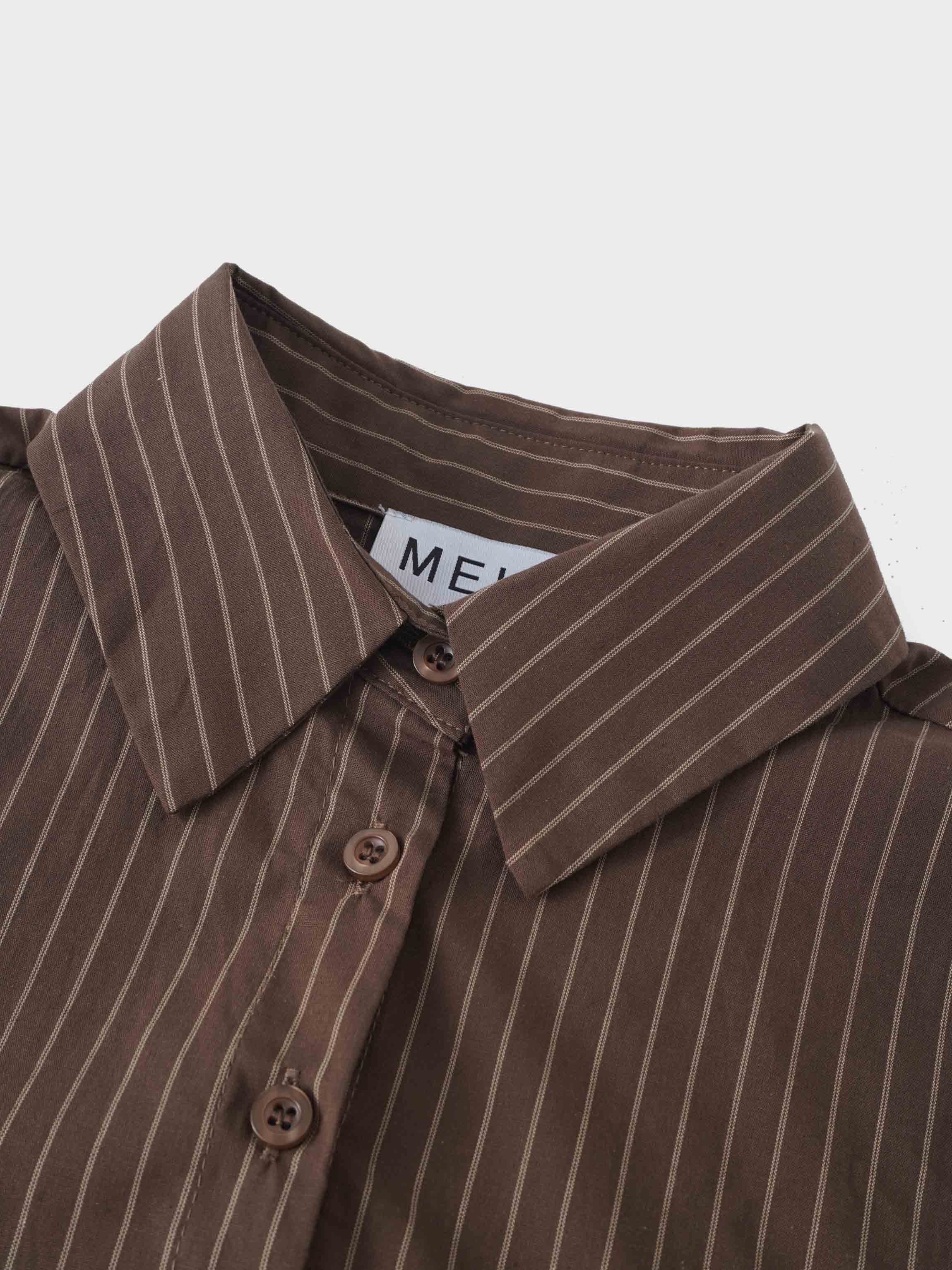 Striped Cotton Blouse-Brown Thin Stripe