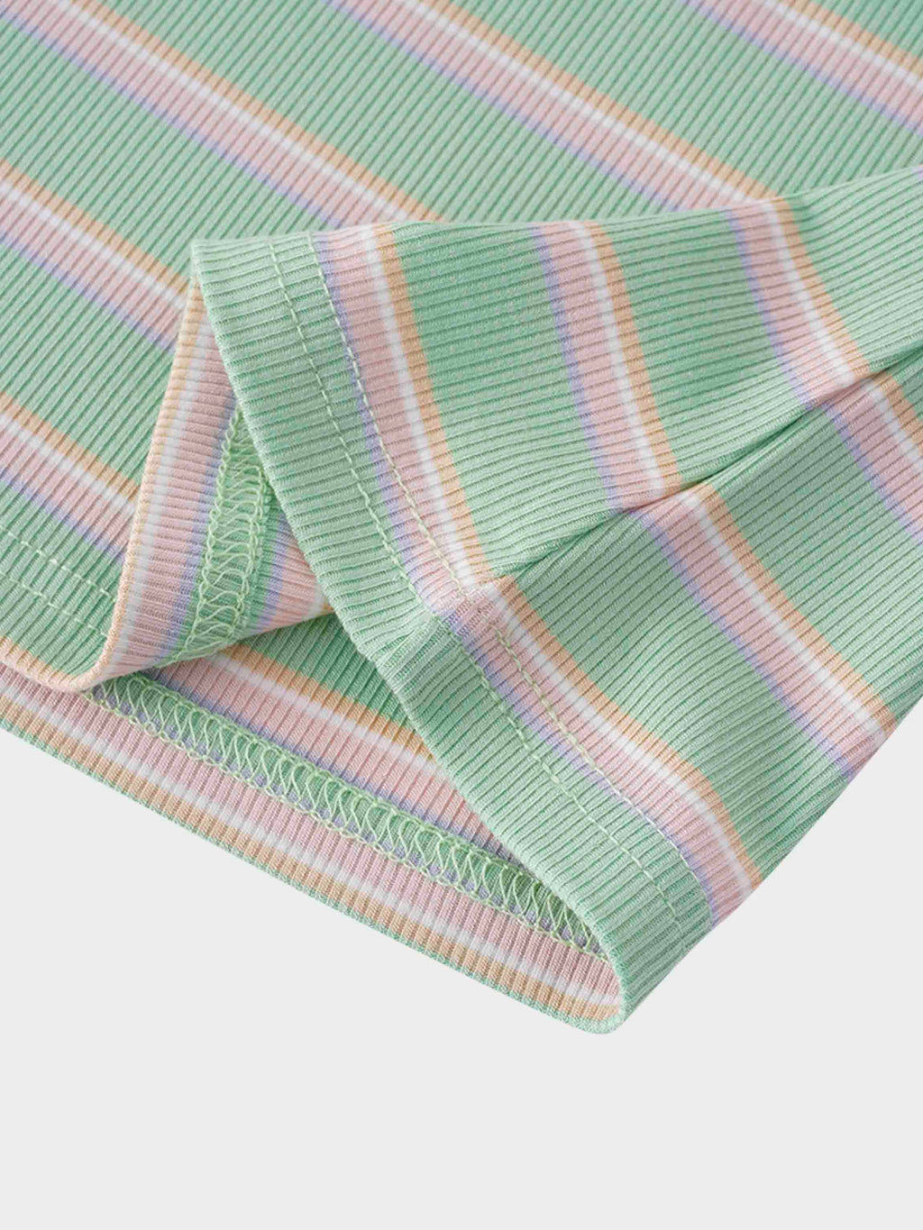 Ribbed Striped High V Tee Long Sleeve-Mint/Pink