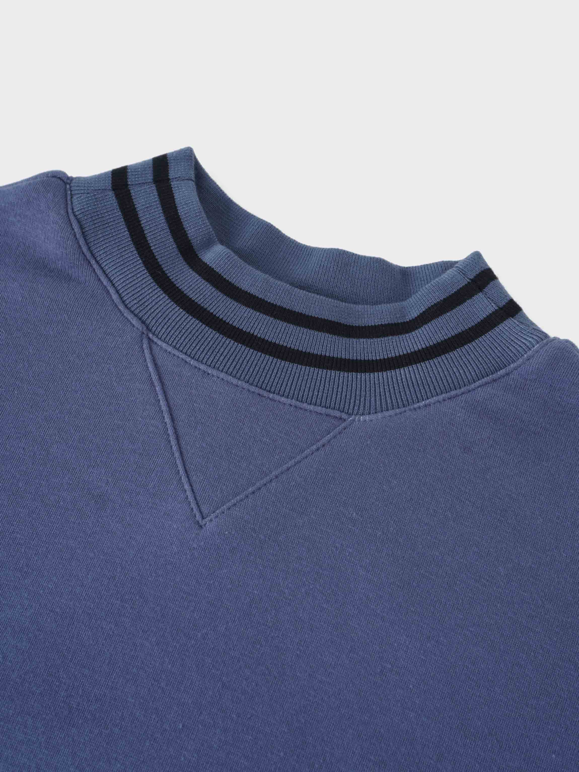 Striped High Neck Sweatshirt-Denim Blue/Black