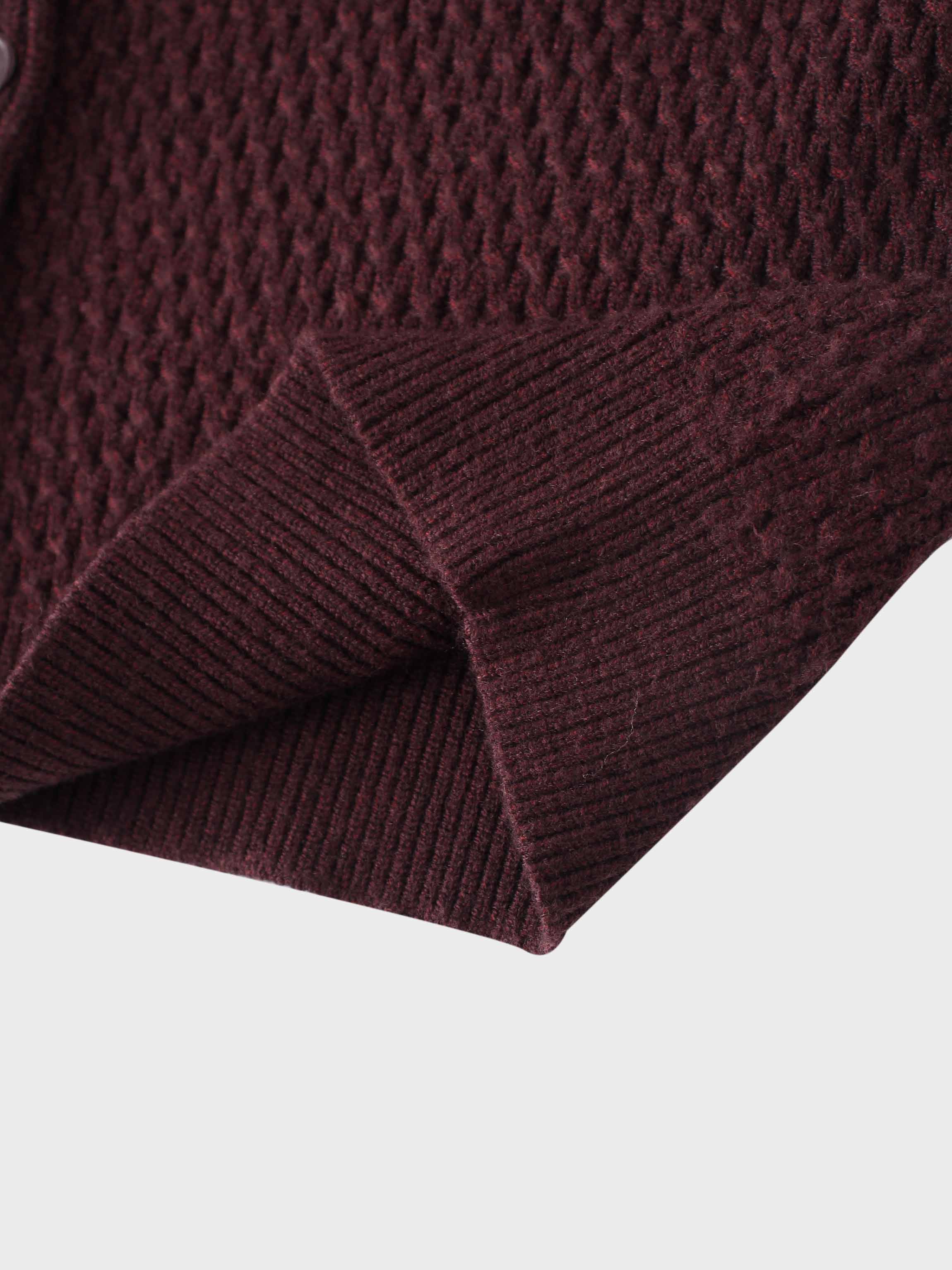Textured Crew Cardigan-Heathered Burgundy