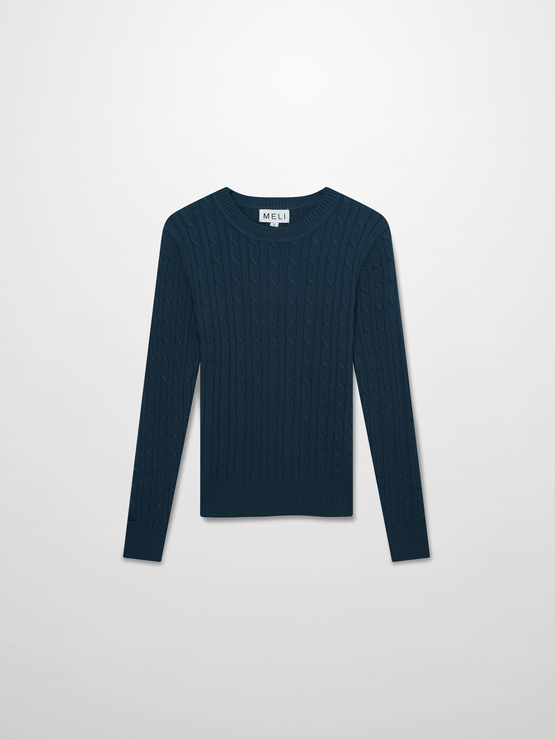 Crew Neck Cable Sweater-Teal