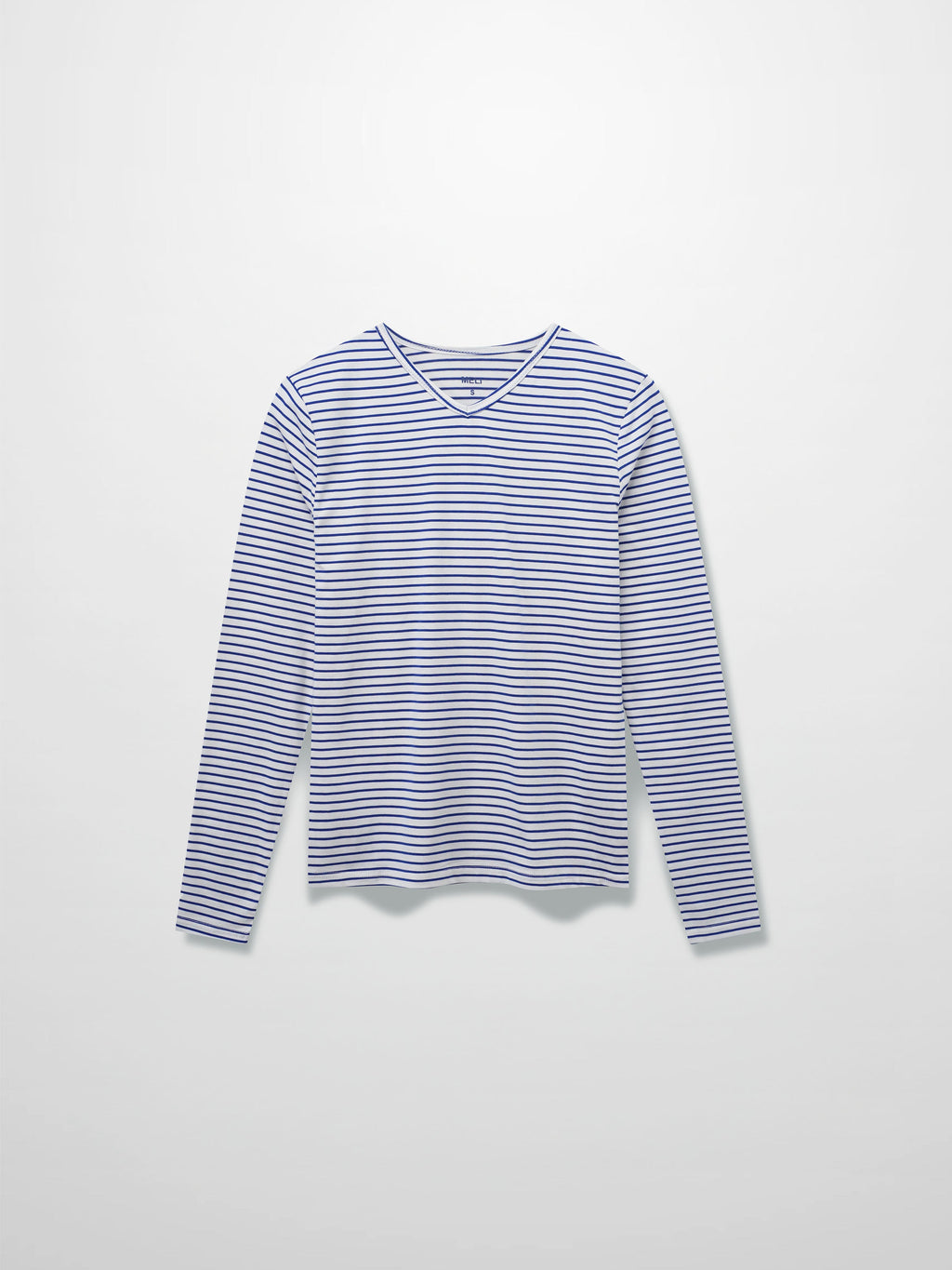 Flat Striped High V Long Sleeve-White/Navy