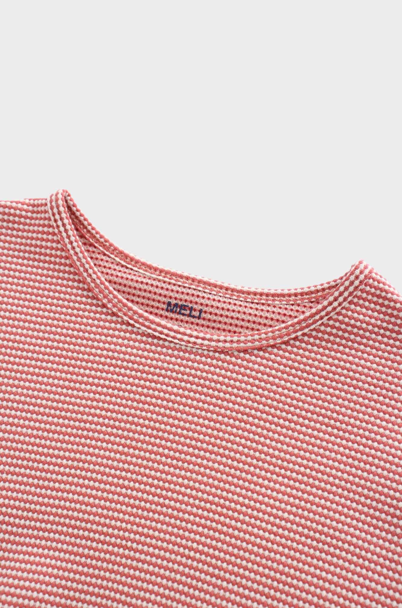 Waffle Striped Crew Tee-Rose/White