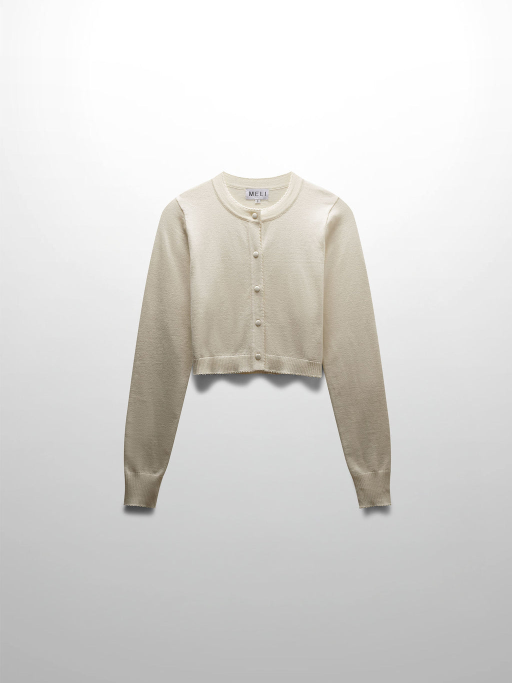 Trim Detail Crew Crop Cardigan-Cream