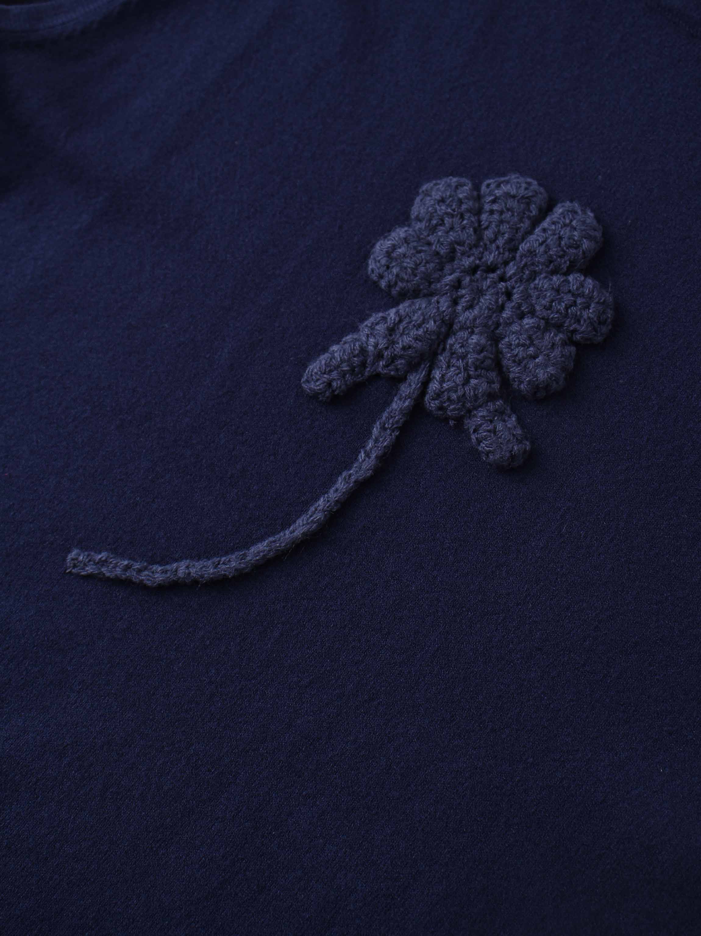 Crochet Puff Flower Sweater Set-Navy