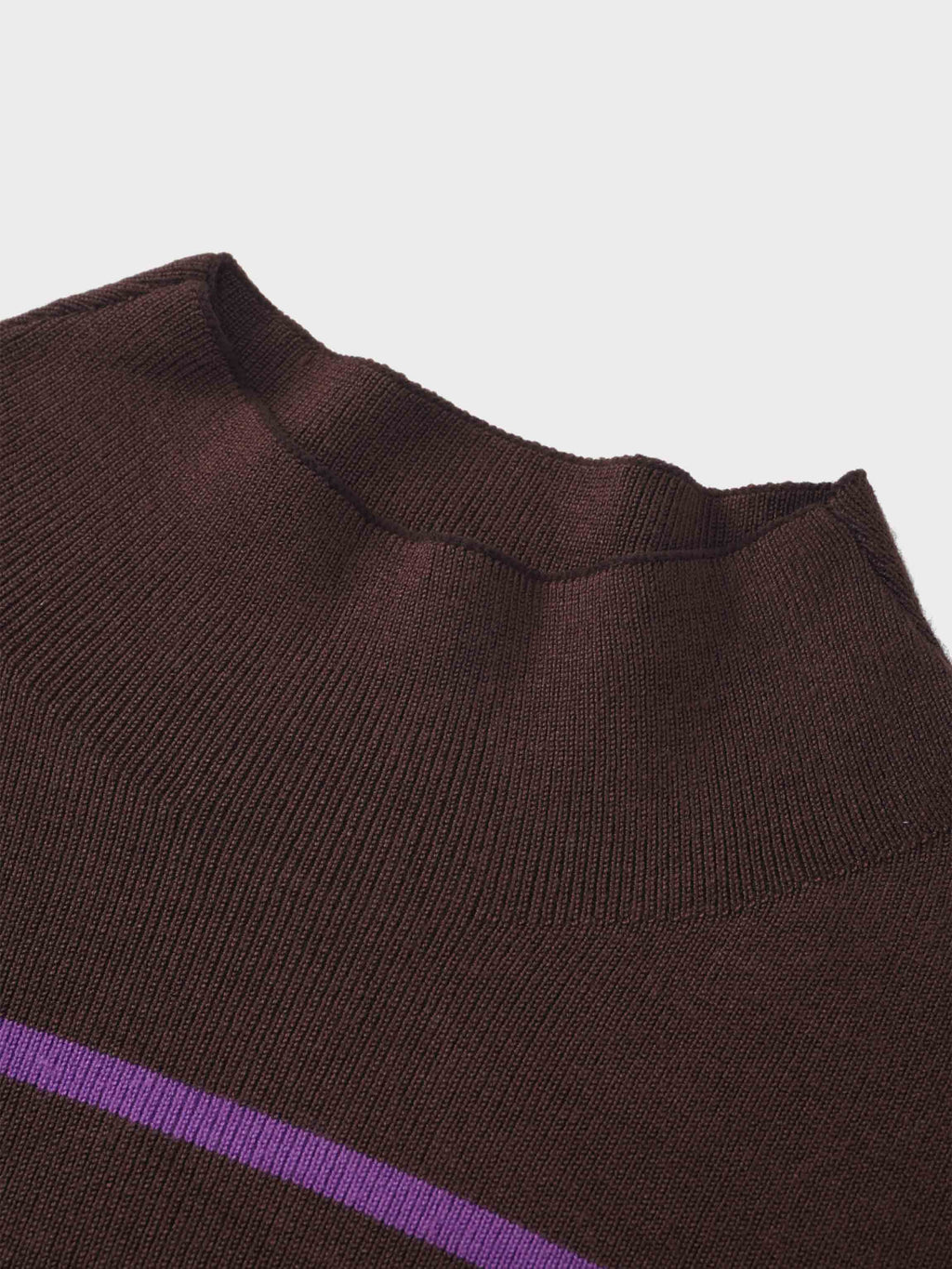 Mock Neck Thin Knit Sweater-Brown/Purple