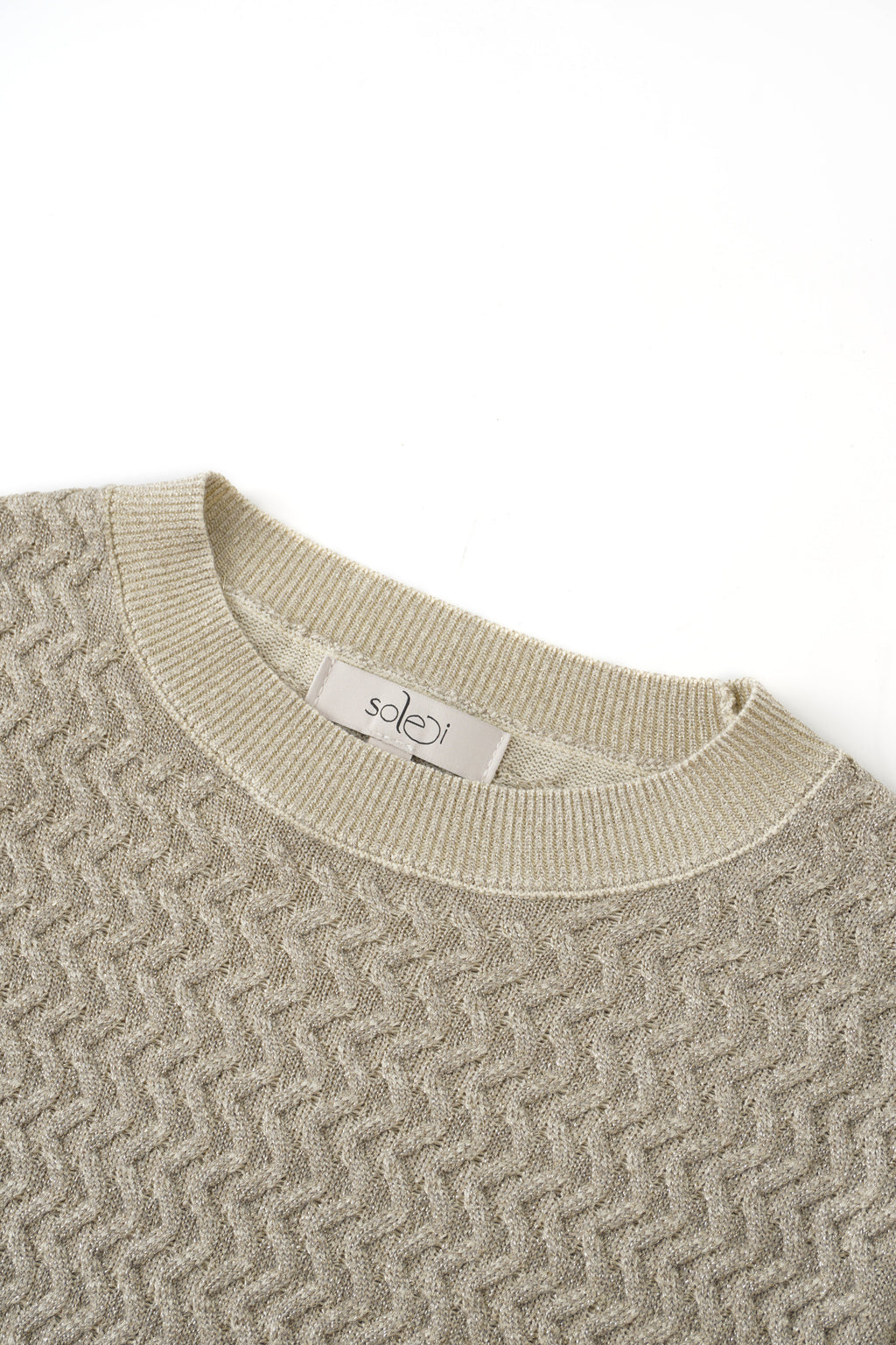 Textured Lurex Crew Sweater-Ivory