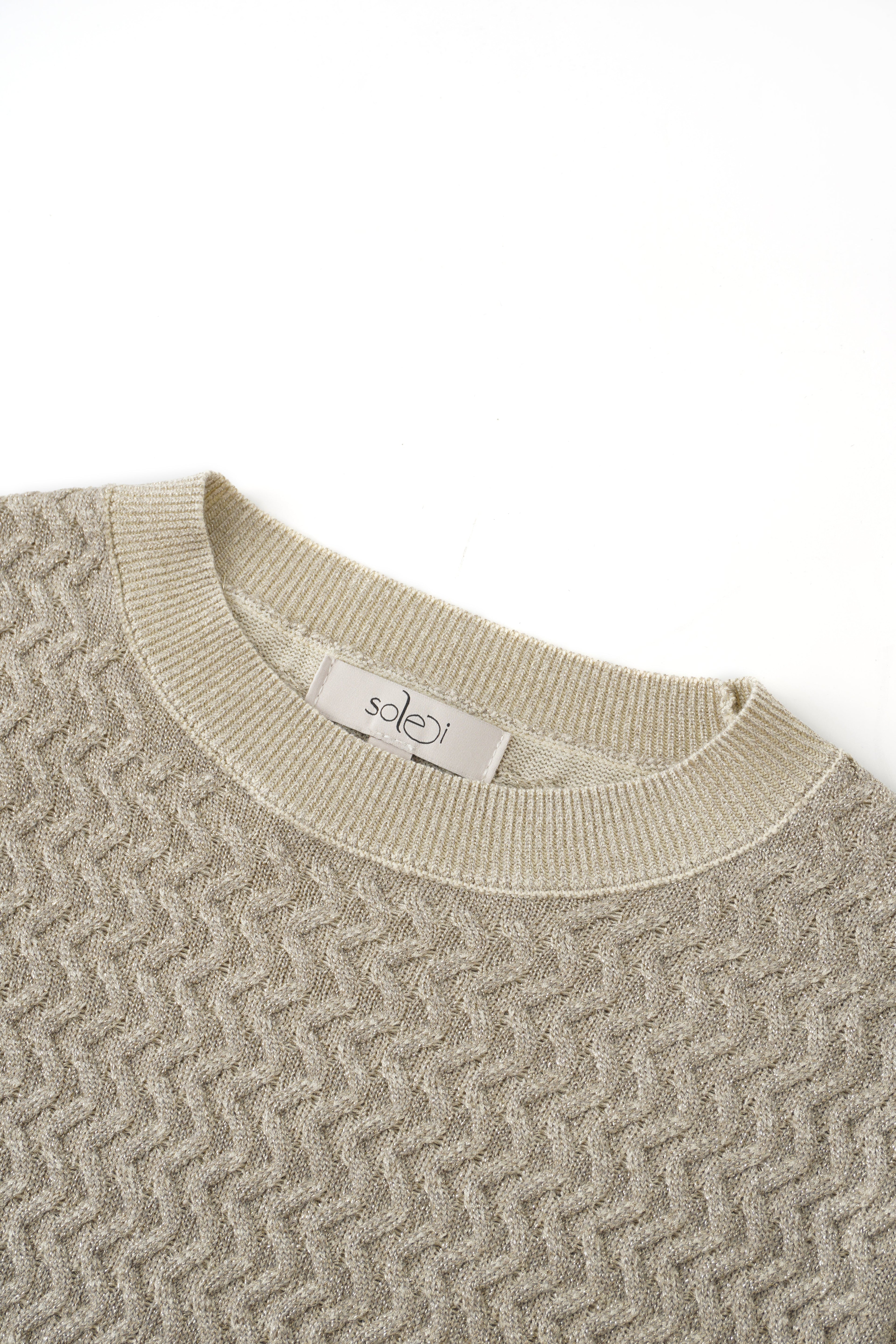 Textured Lurex Crew Sweater-Ivory