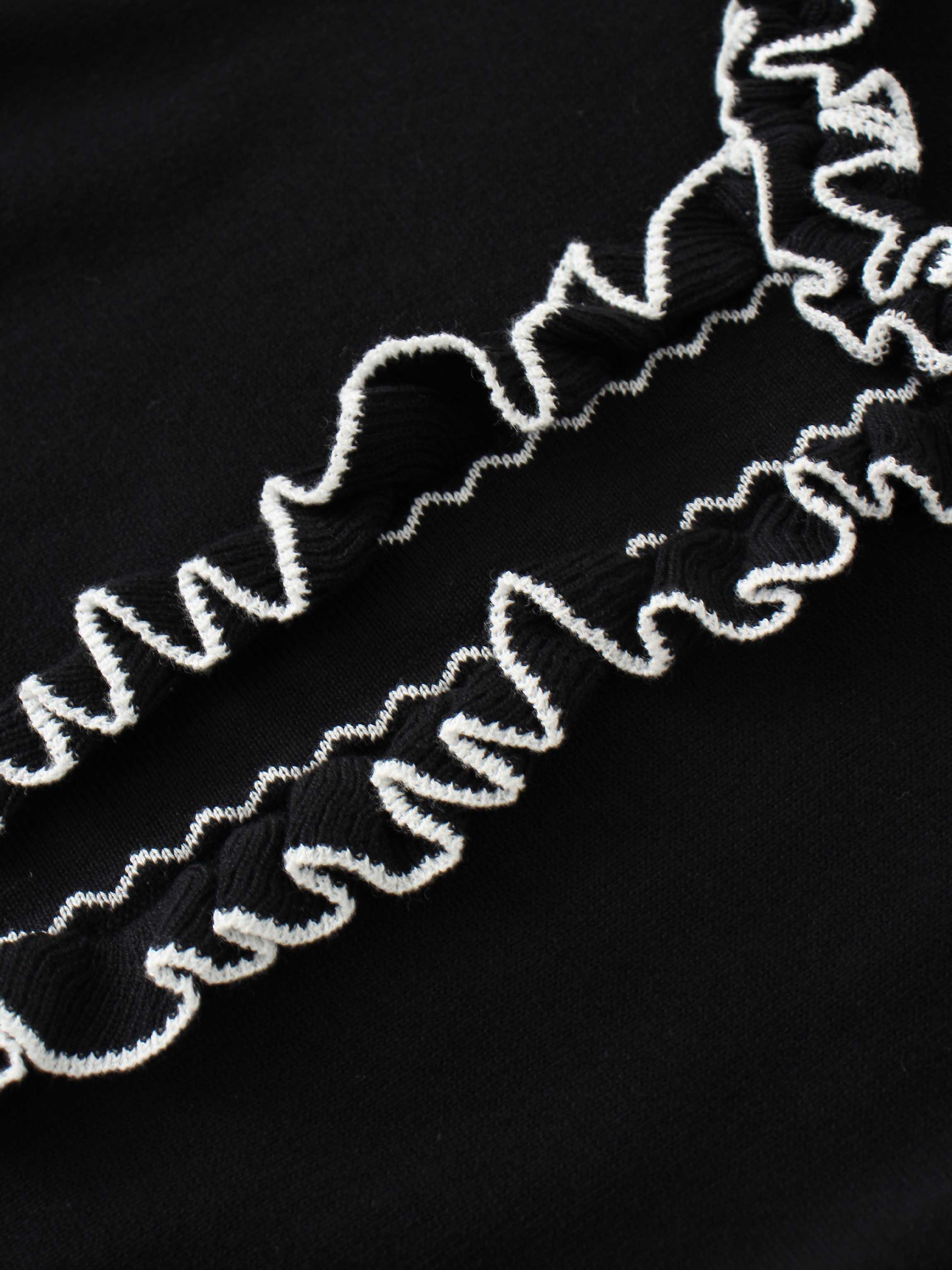 Ruffle Detail Sweater-Black/Ivory