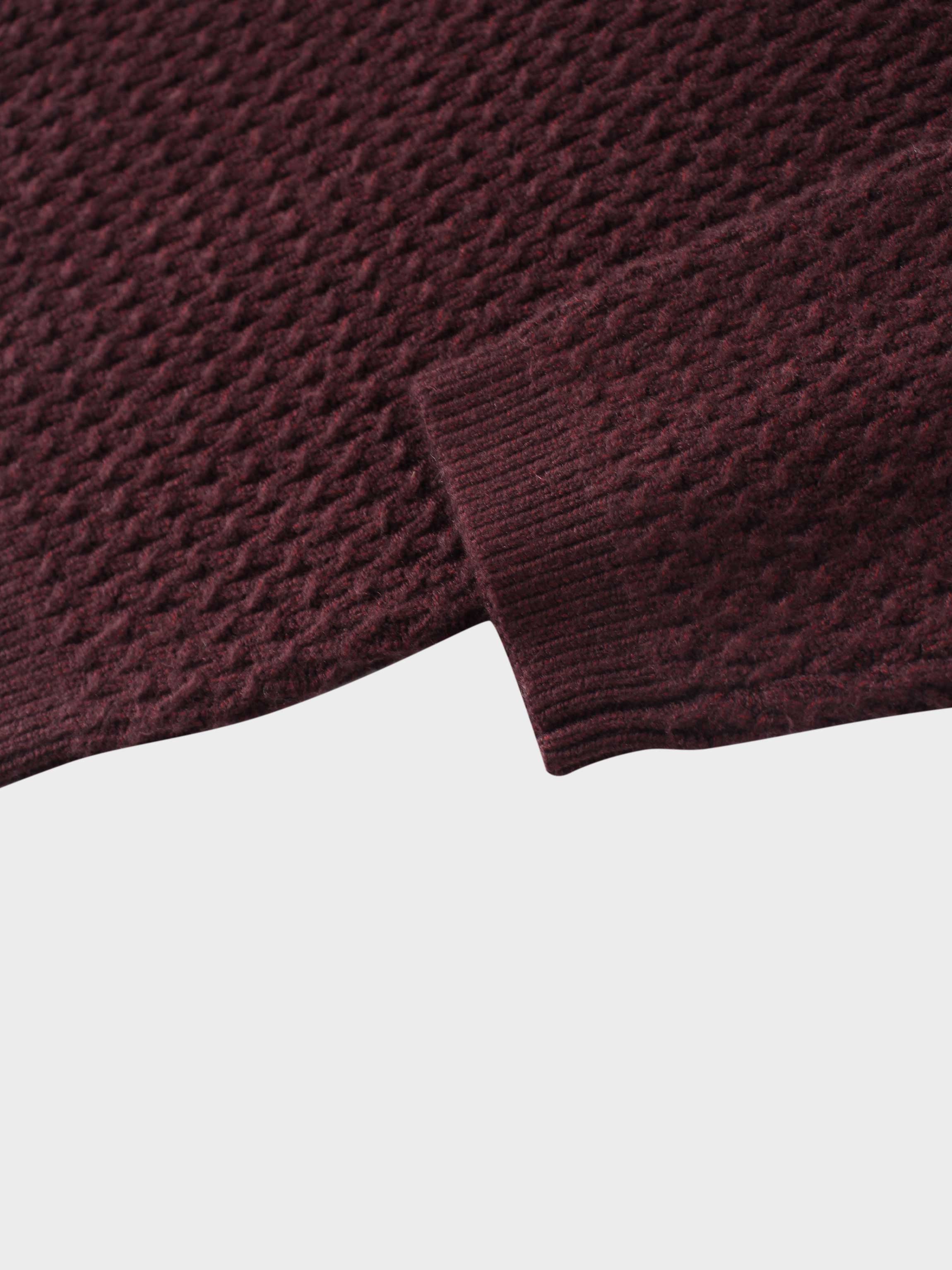 Textured Crew Cardigan-Heathered Burgundy