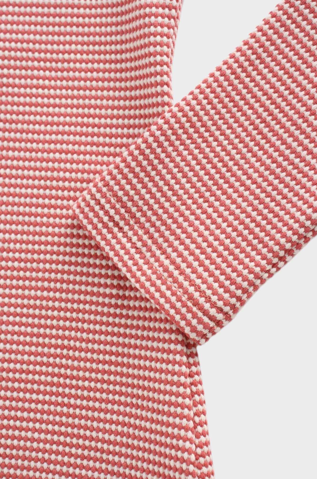 Waffle Striped Crew Tee-Rose/White