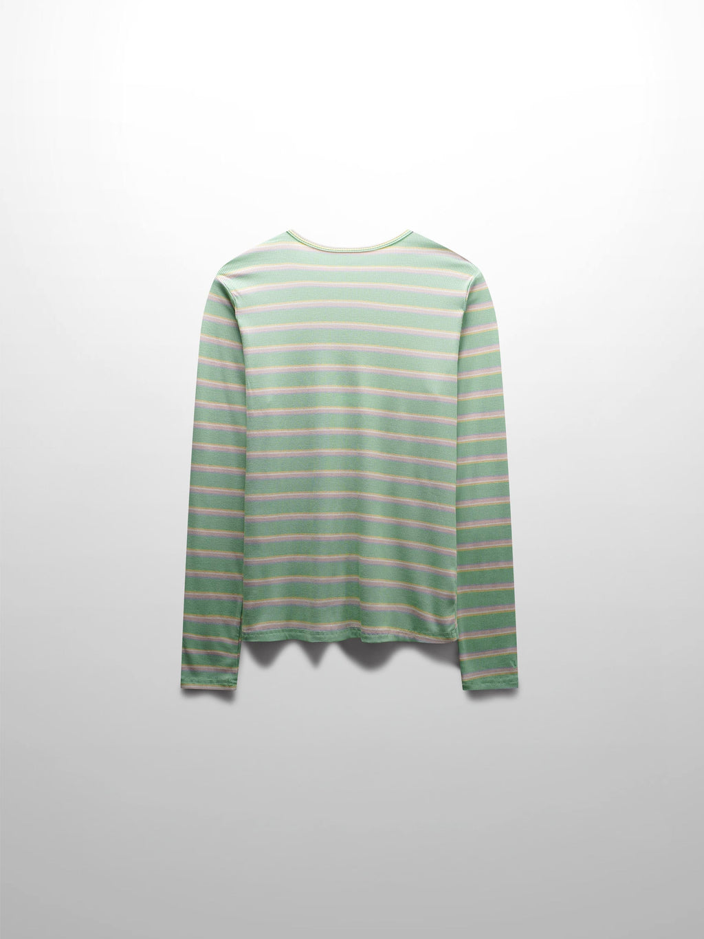 Ribbed Striped High V Tee Long Sleeve-Mint/Pink