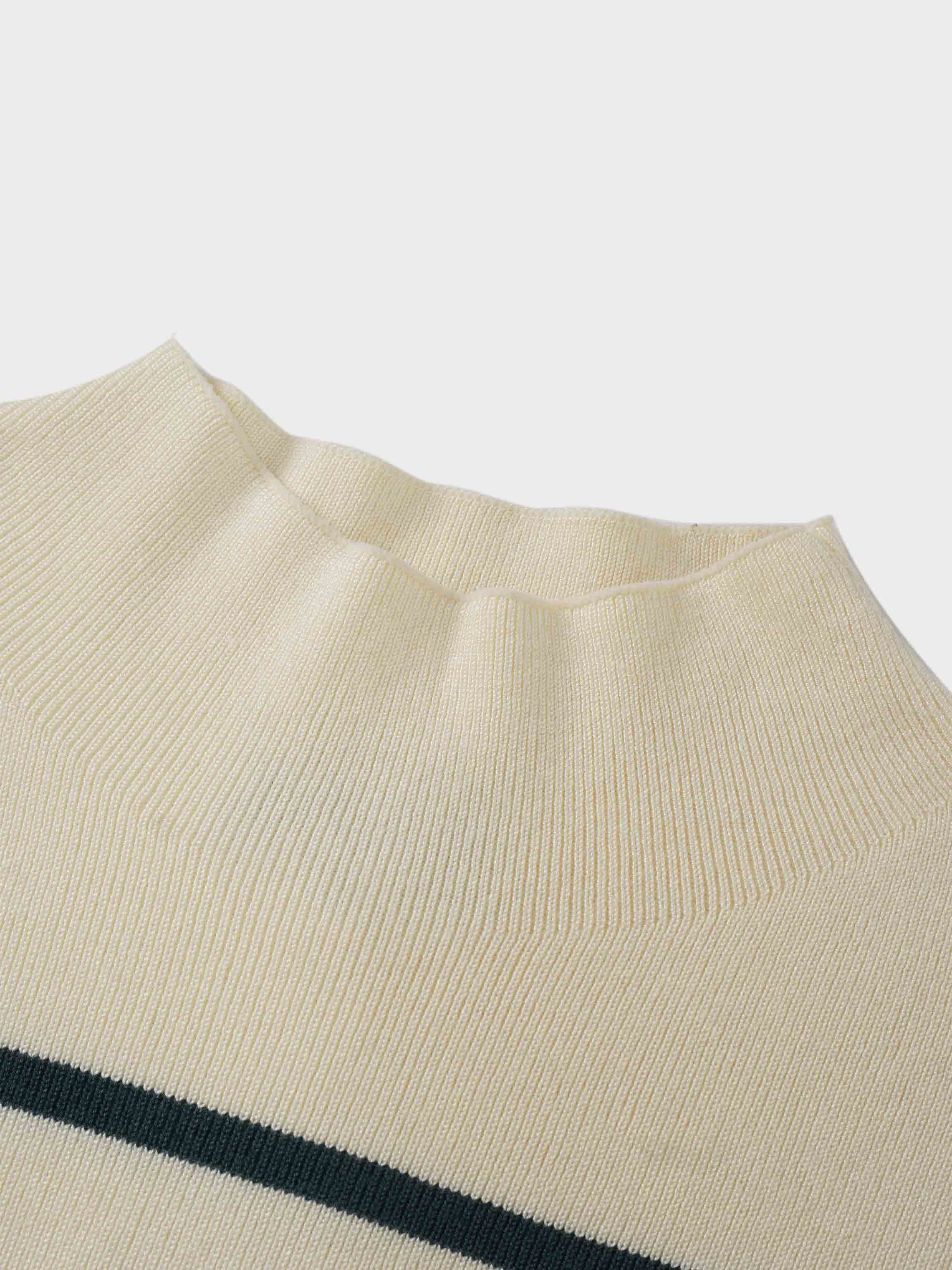 Mock Neck Thin Knit Sweater-Cream/Green