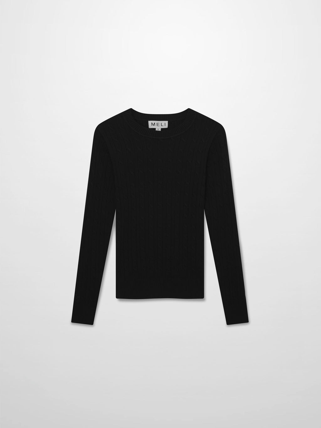 Crew Neck Cable Sweater-Black