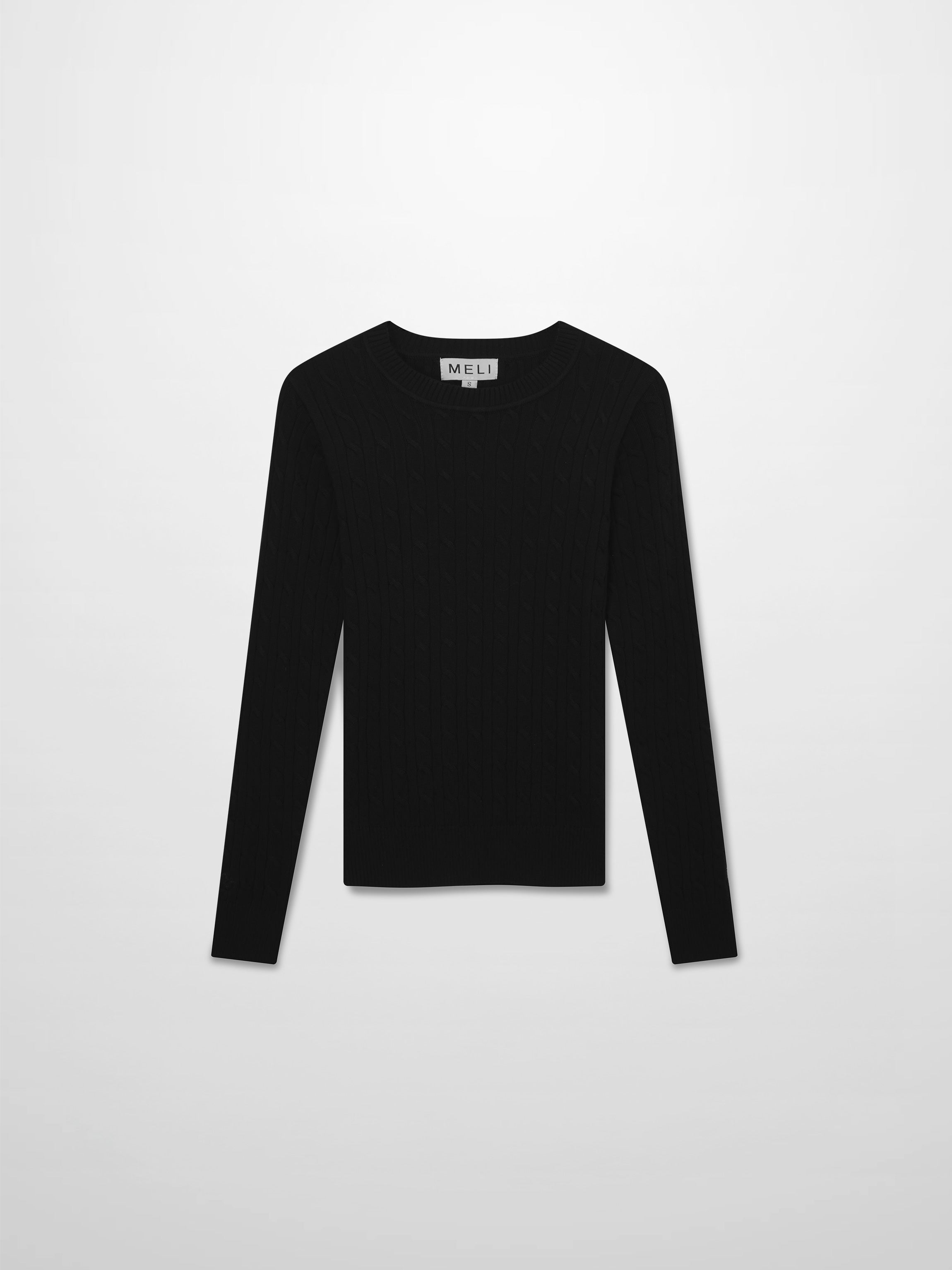 Crew Neck Cable Sweater-Black