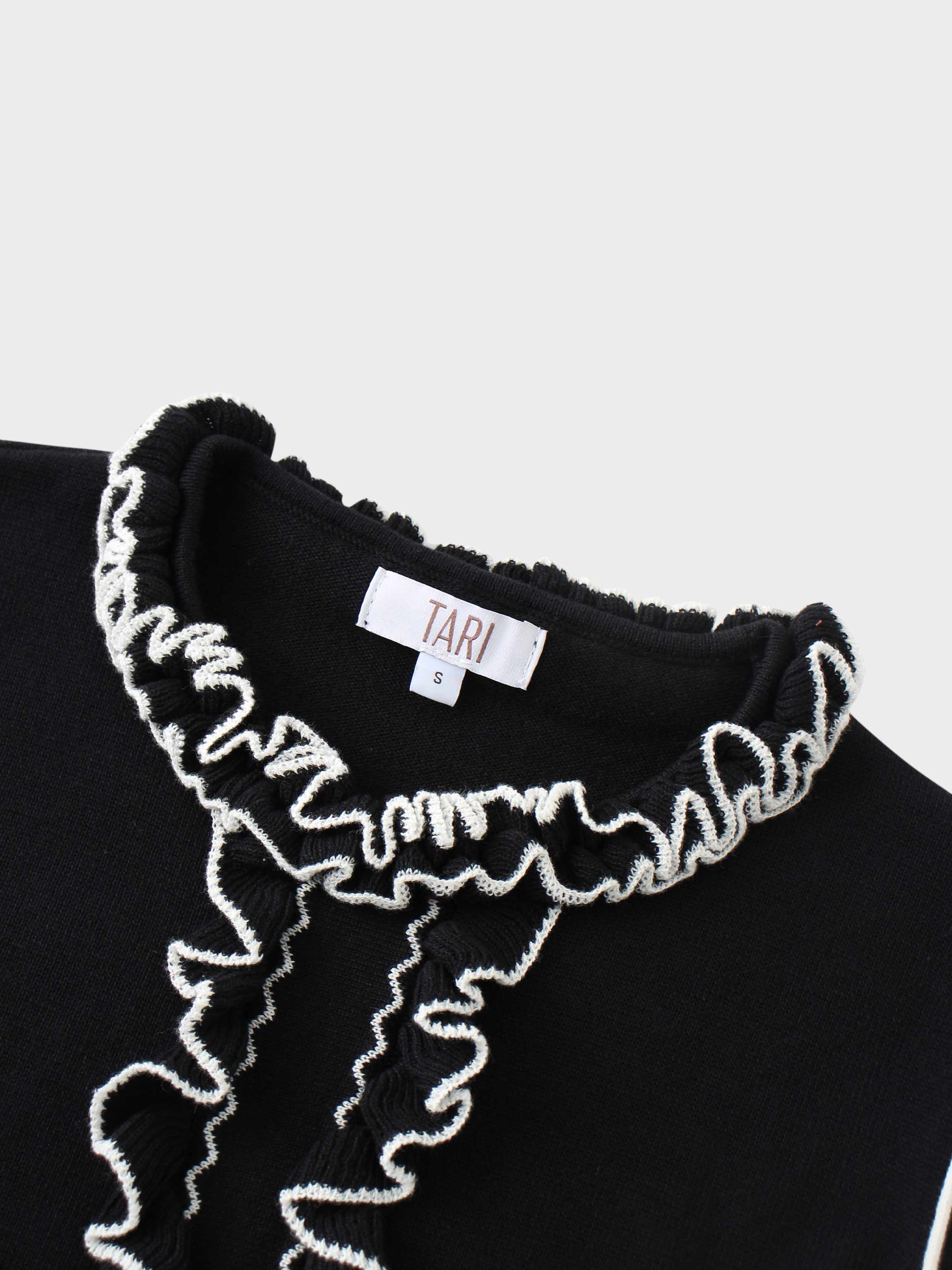 Ruffle Detail Sweater-Black/Ivory