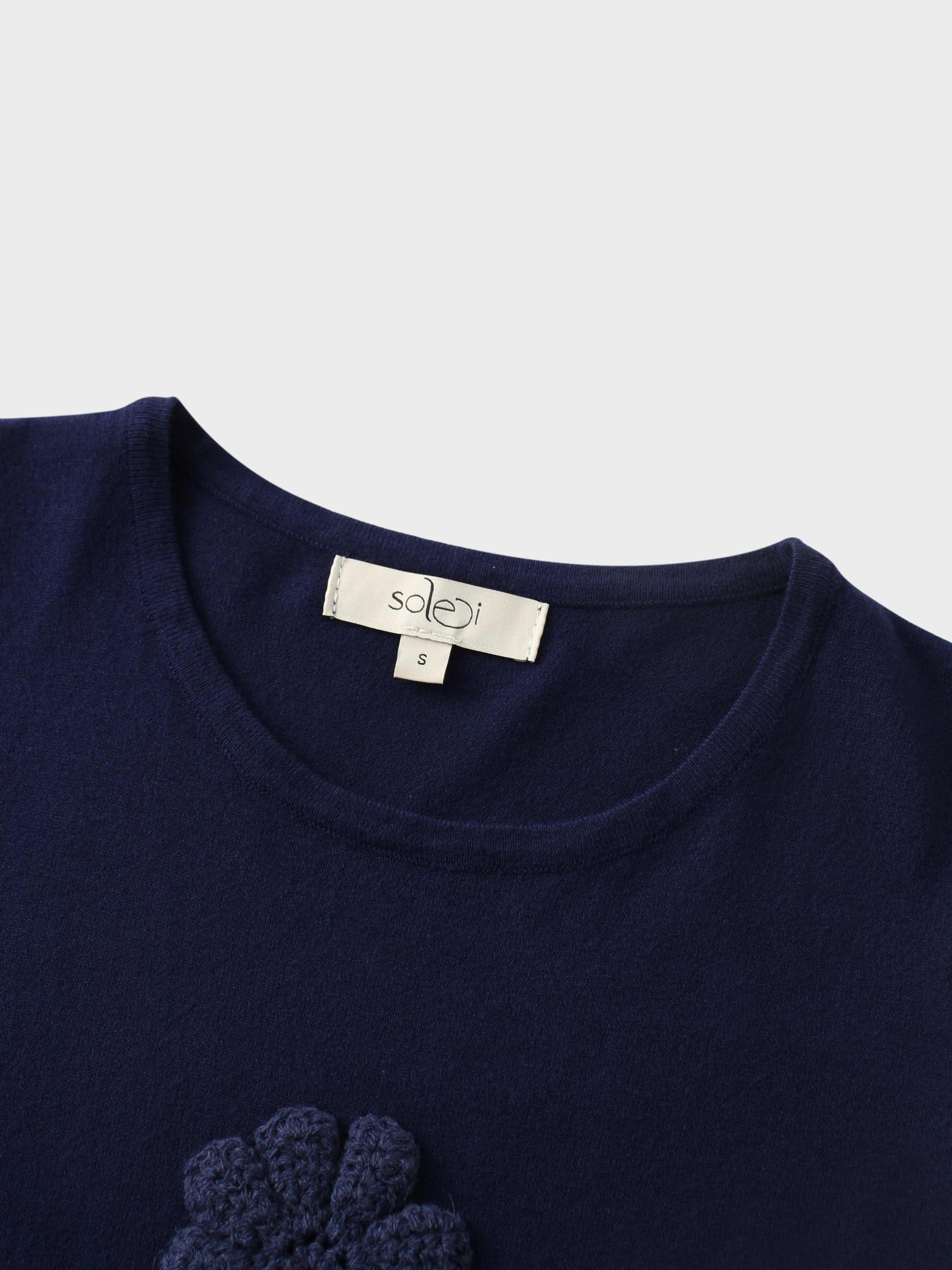 Crochet Puff Flower Sweater Set-Navy