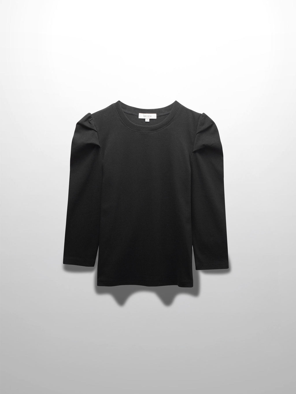 Ribbed Crew Neck Puff Sleeve Top-Black