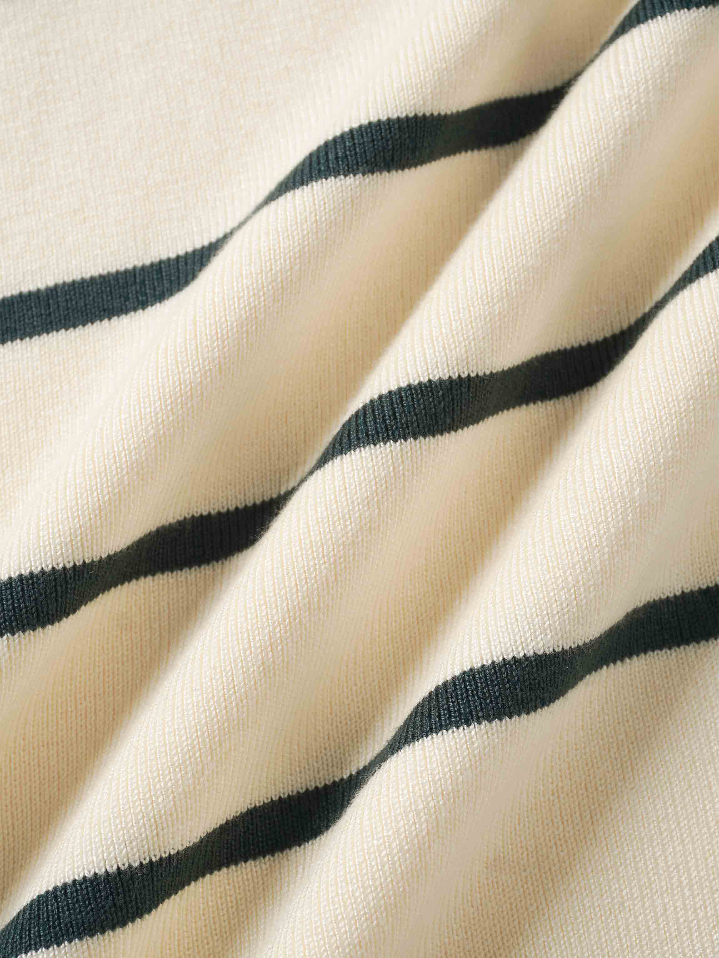 Mock Neck Thin Knit Sweater-Cream/Green