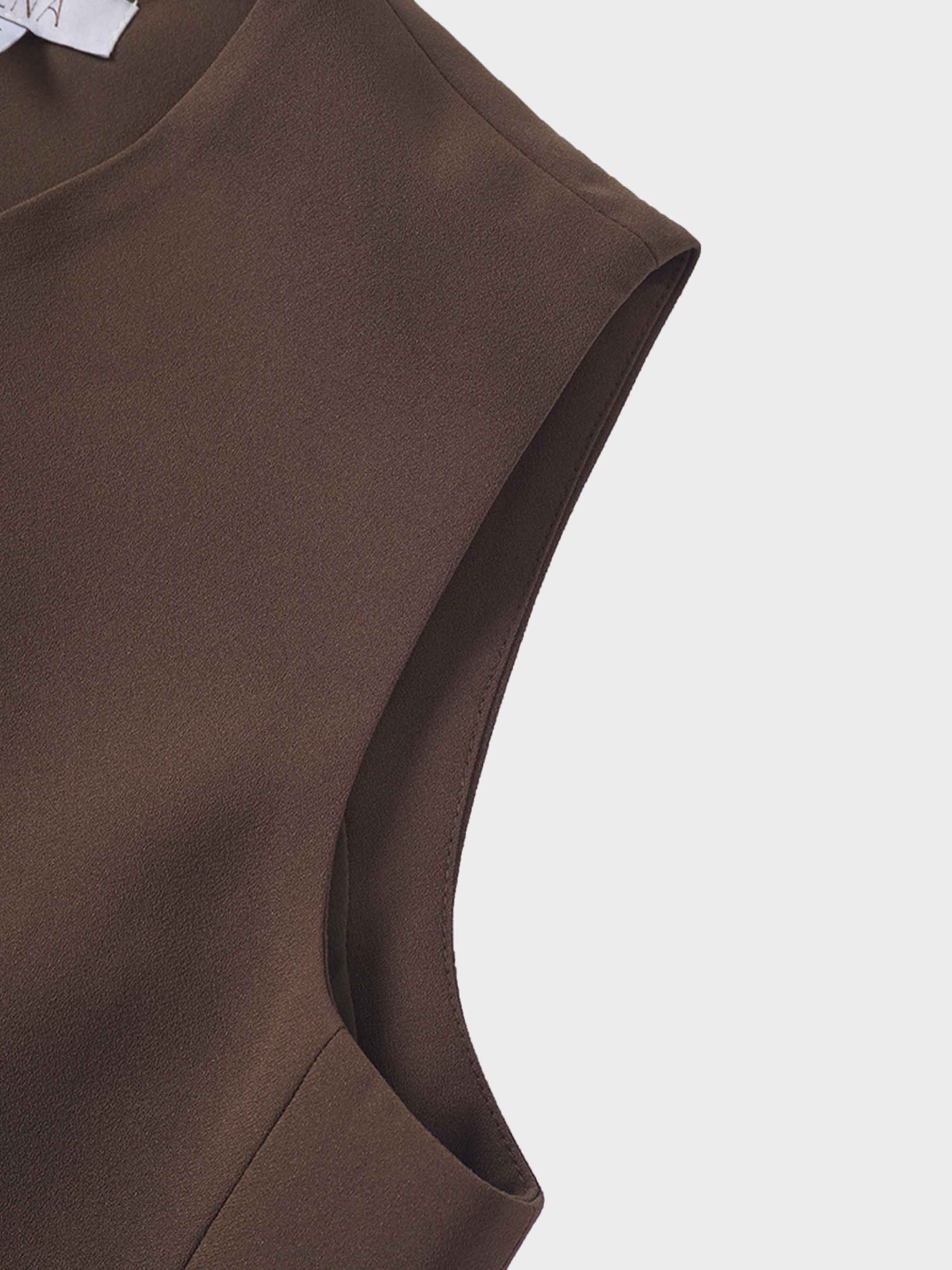 Button Down Crepe Vest-Brown