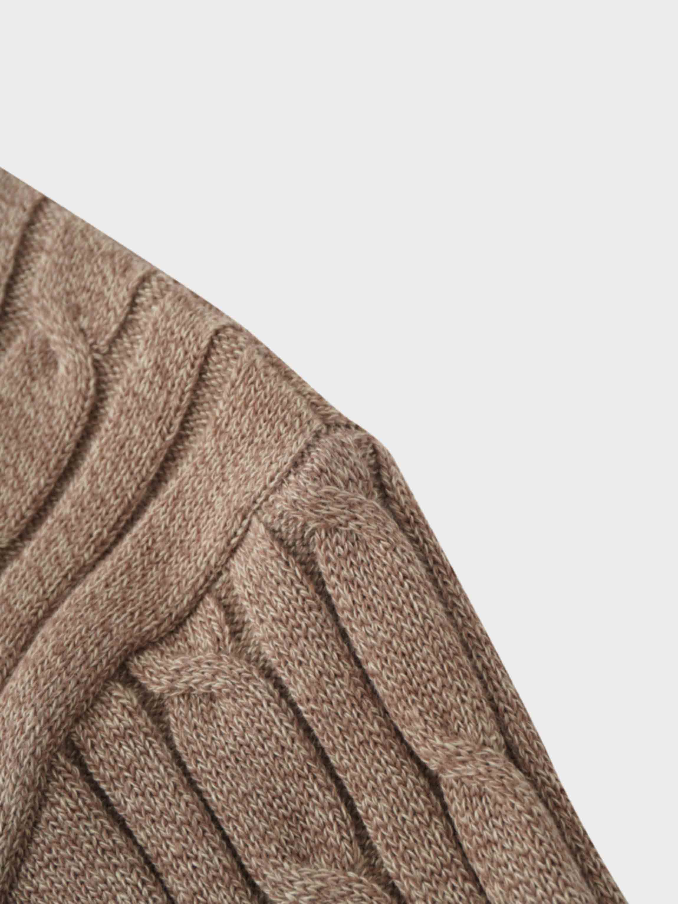 Crew Neck Cable Sweater-Heathered Camel