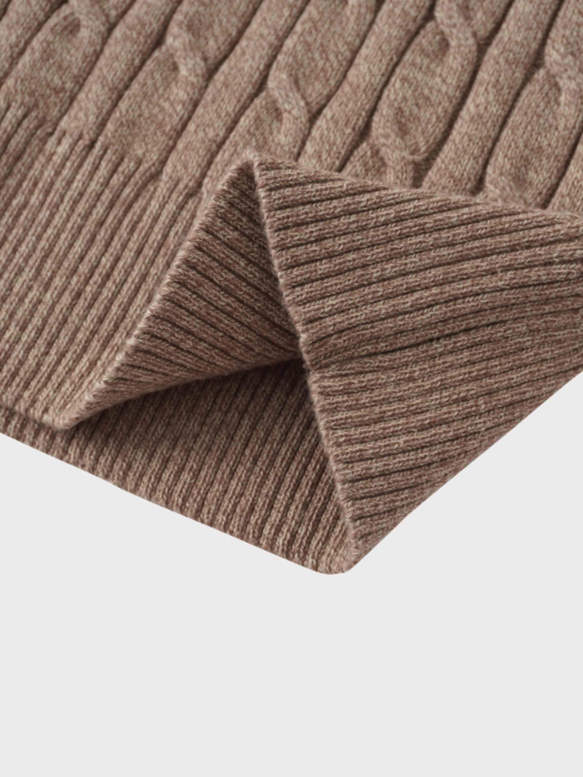 Crew Neck Cable Sweater-Heathered Camel