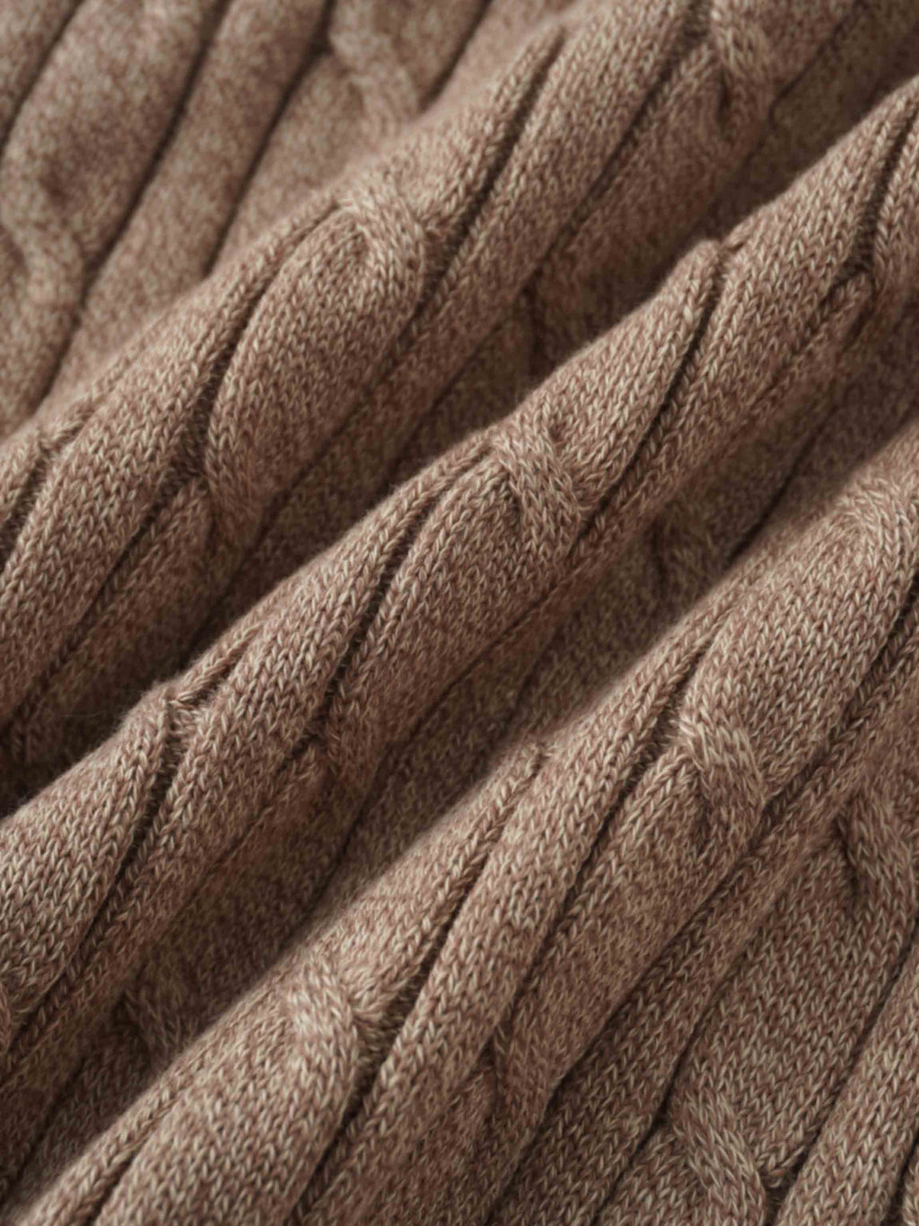 Crew Neck Cable Sweater-Heathered Camel