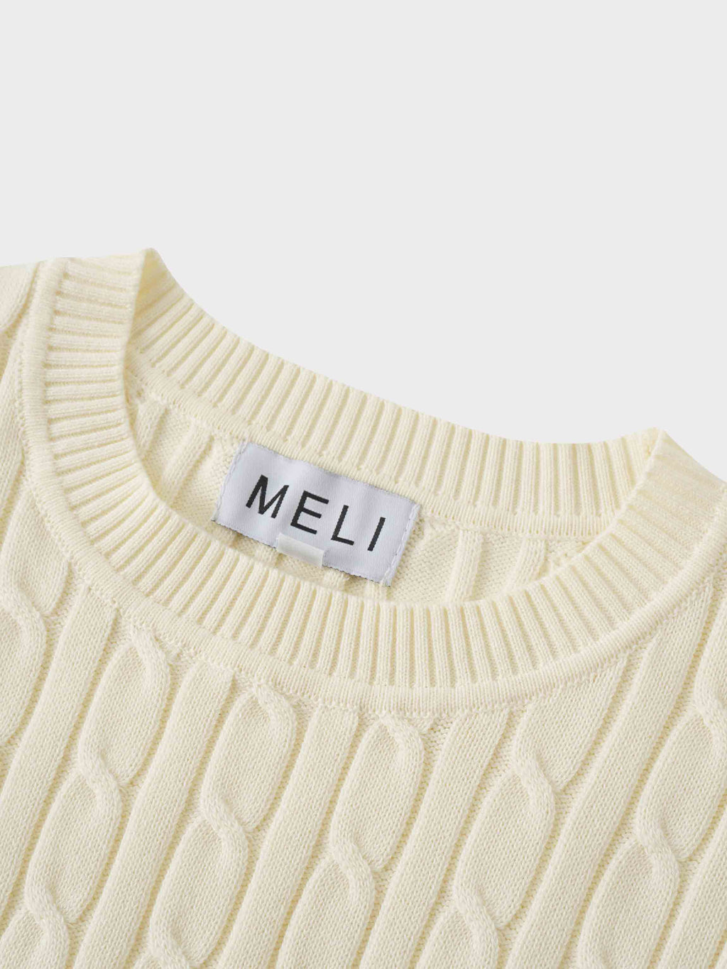 Crew Neck Cable Sweater-Ivory
