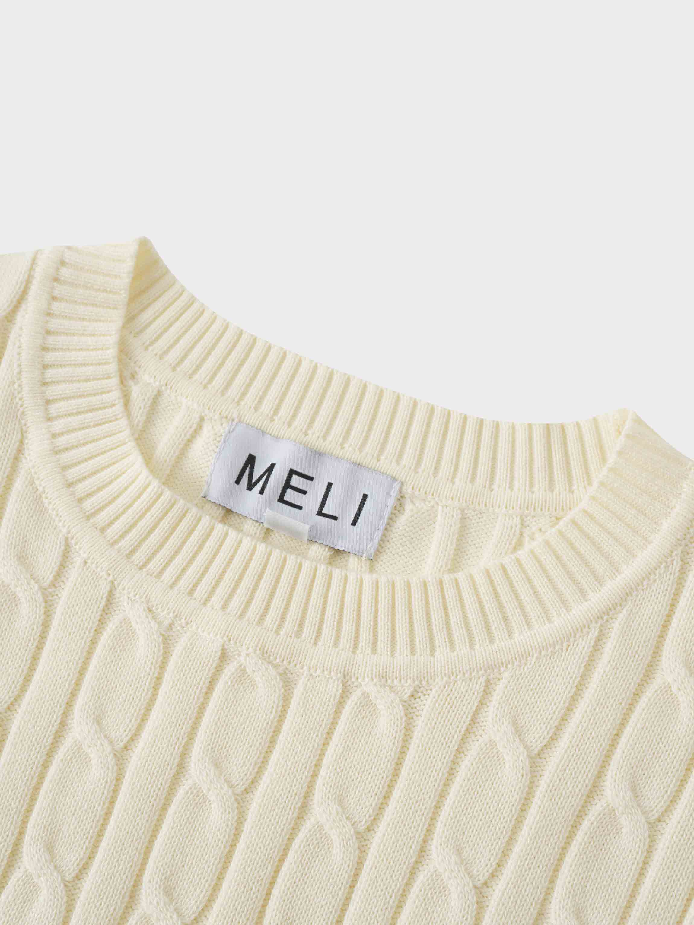 Crew Neck Cable Sweater-Ivory