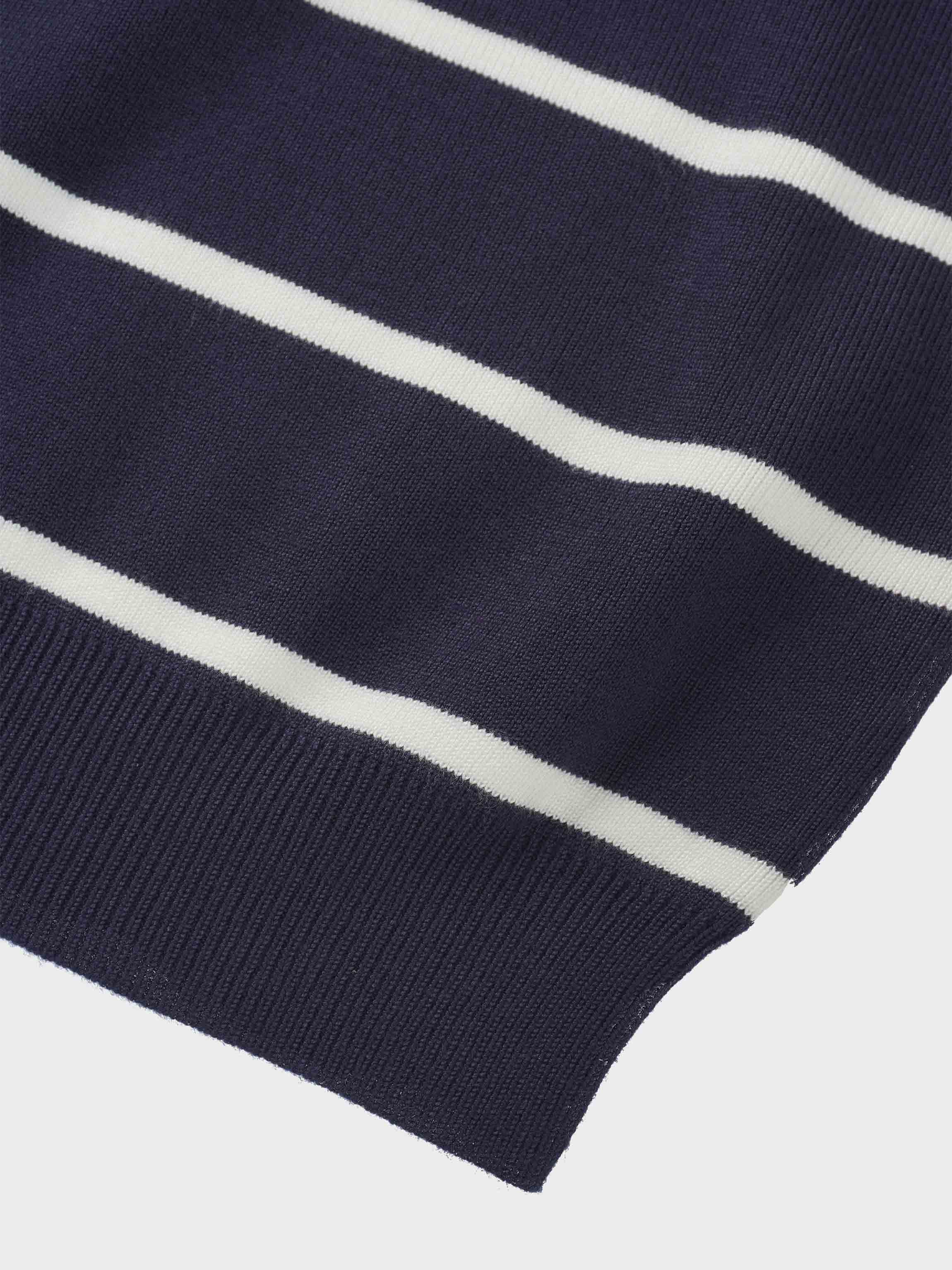 Mock Neck Thin Knit Sweater-Navy/Cream