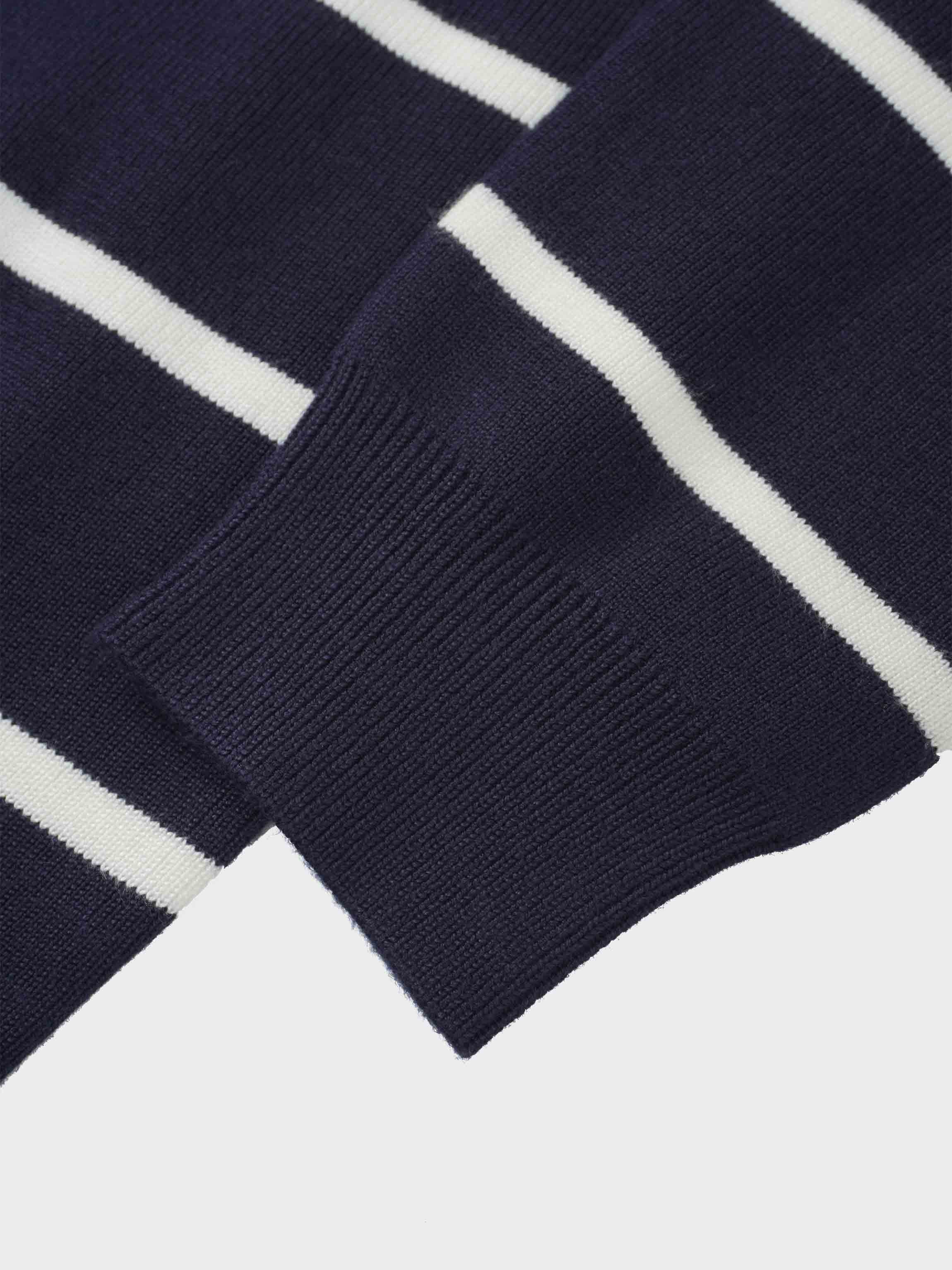 Mock Neck Thin Knit Sweater-Navy/Cream