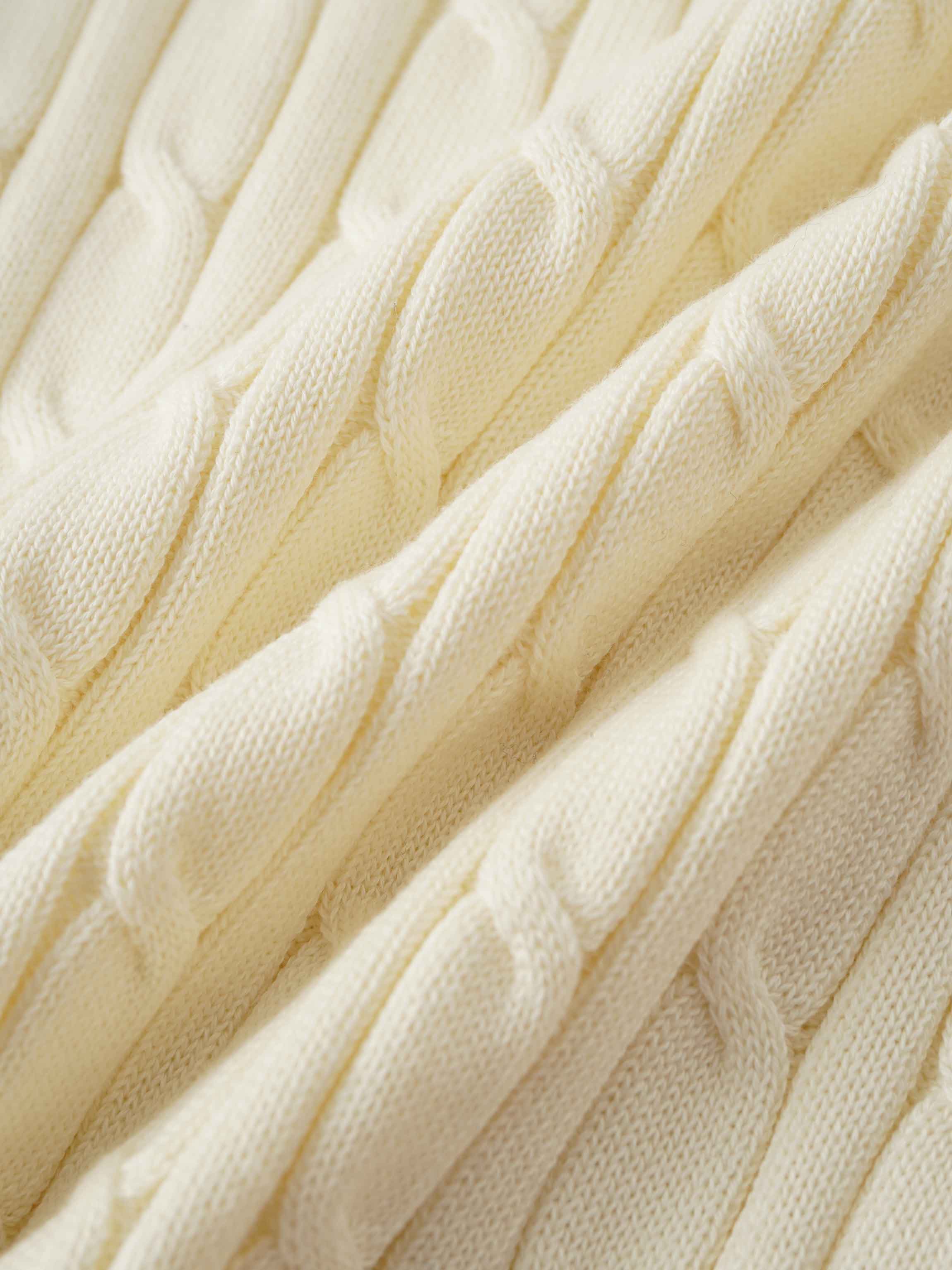Crew Neck Cable Sweater-Ivory