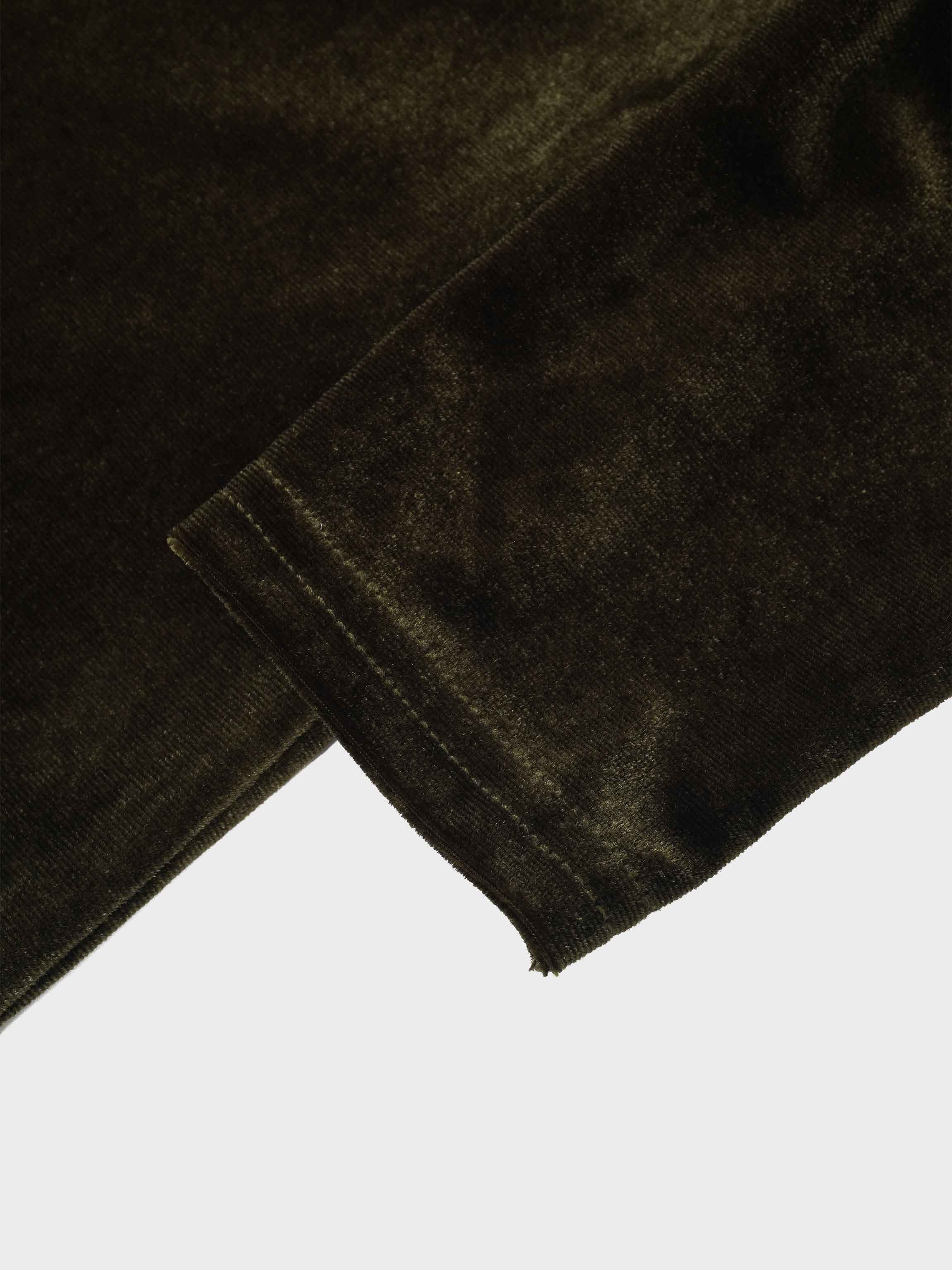 Velour Button Down Crew Cardigan-Green