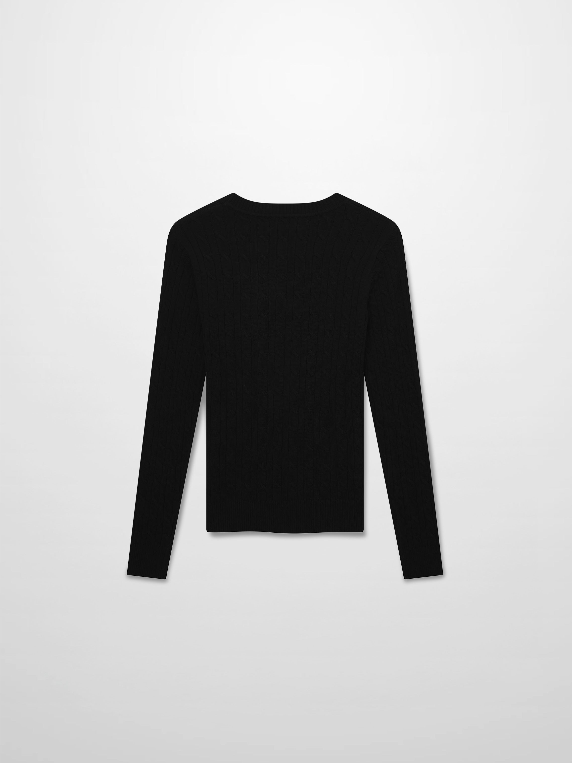 Crew Neck Cable Sweater-Black