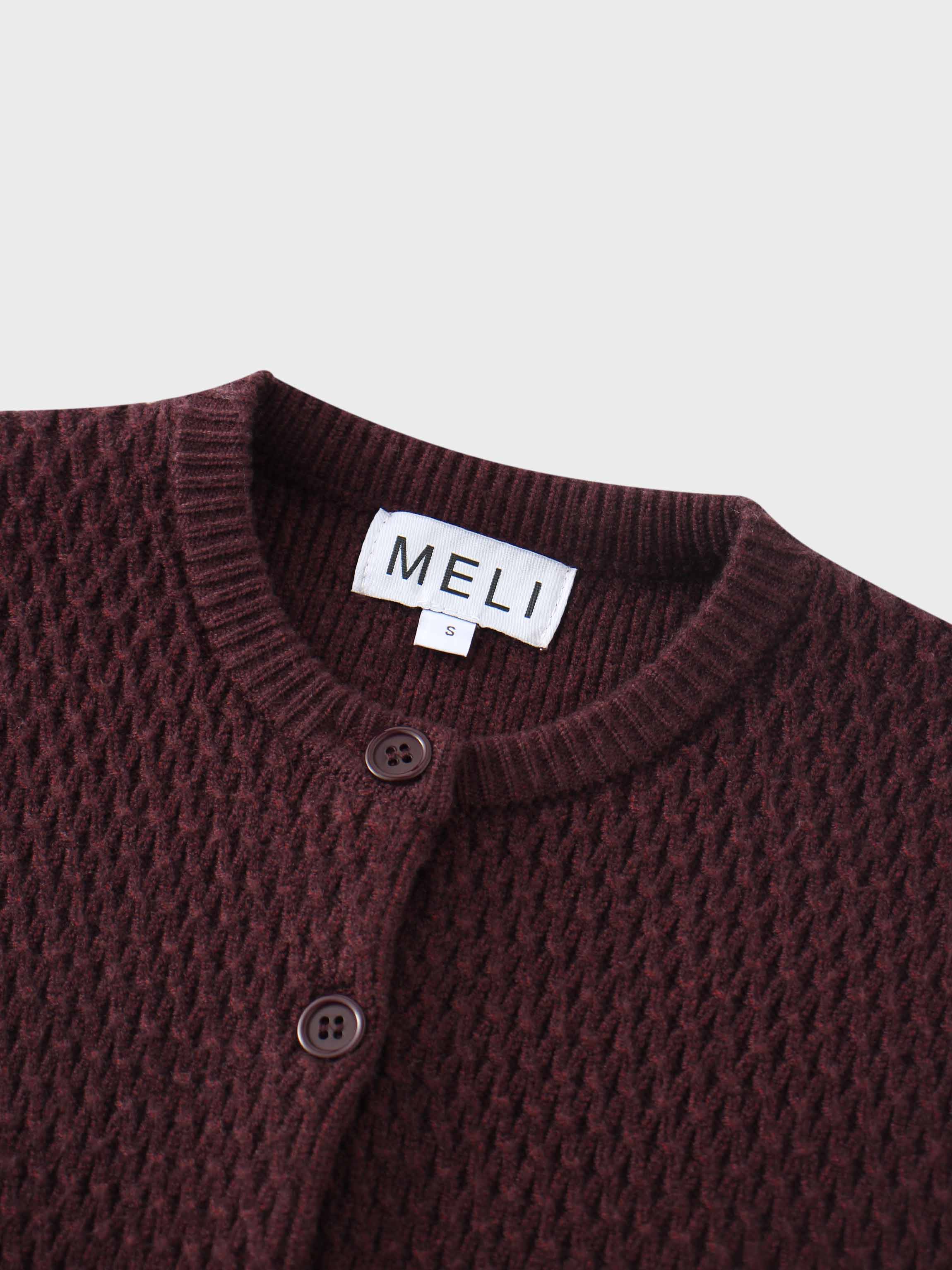 Textured Crew Cardigan-Heathered Burgundy