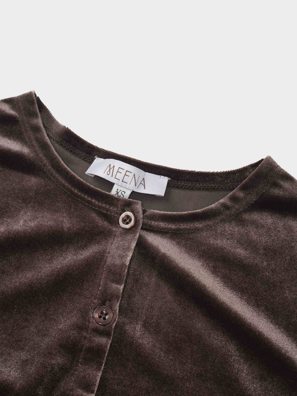 Velour Button Down Crew Cardigan-Brown