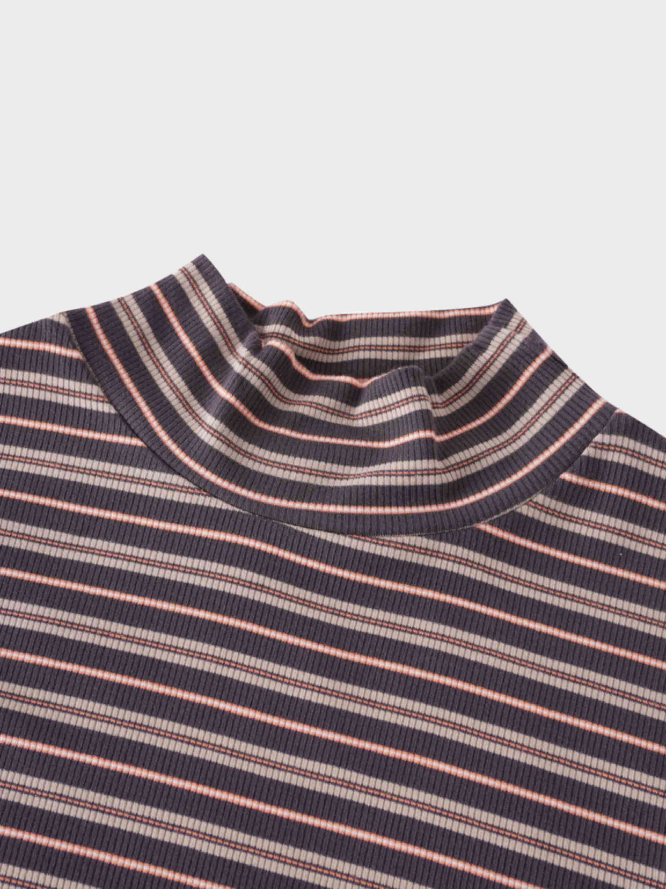 Striped Ribbed Turtleneck-Grey/Peach