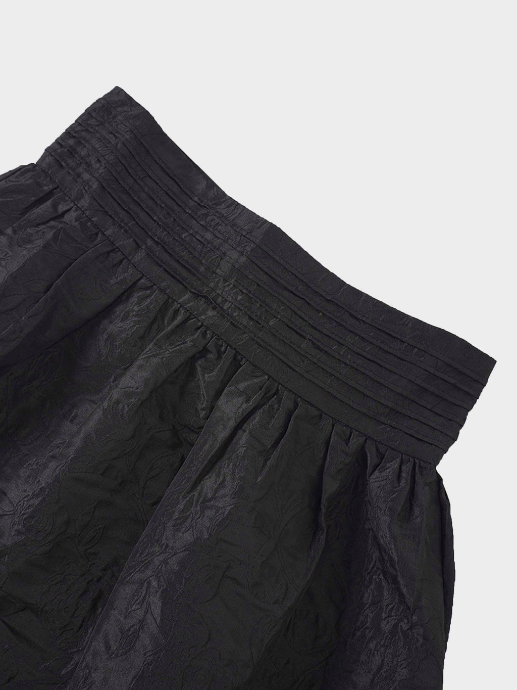 Pleated Waistband Brocade Full Skirt-Black