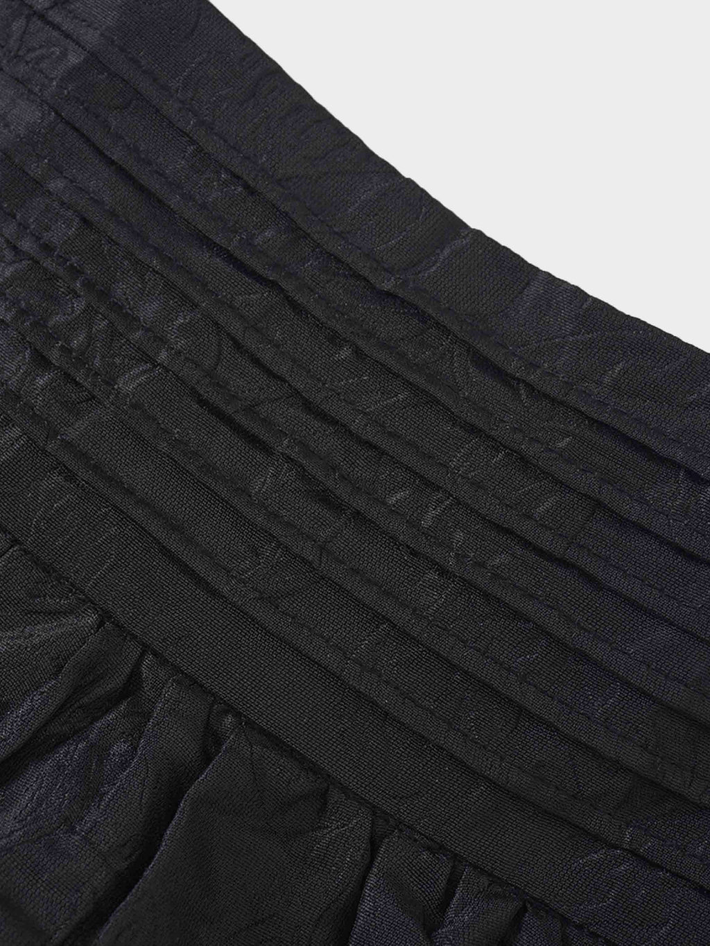 Pleated Waistband Brocade Full Skirt-Black