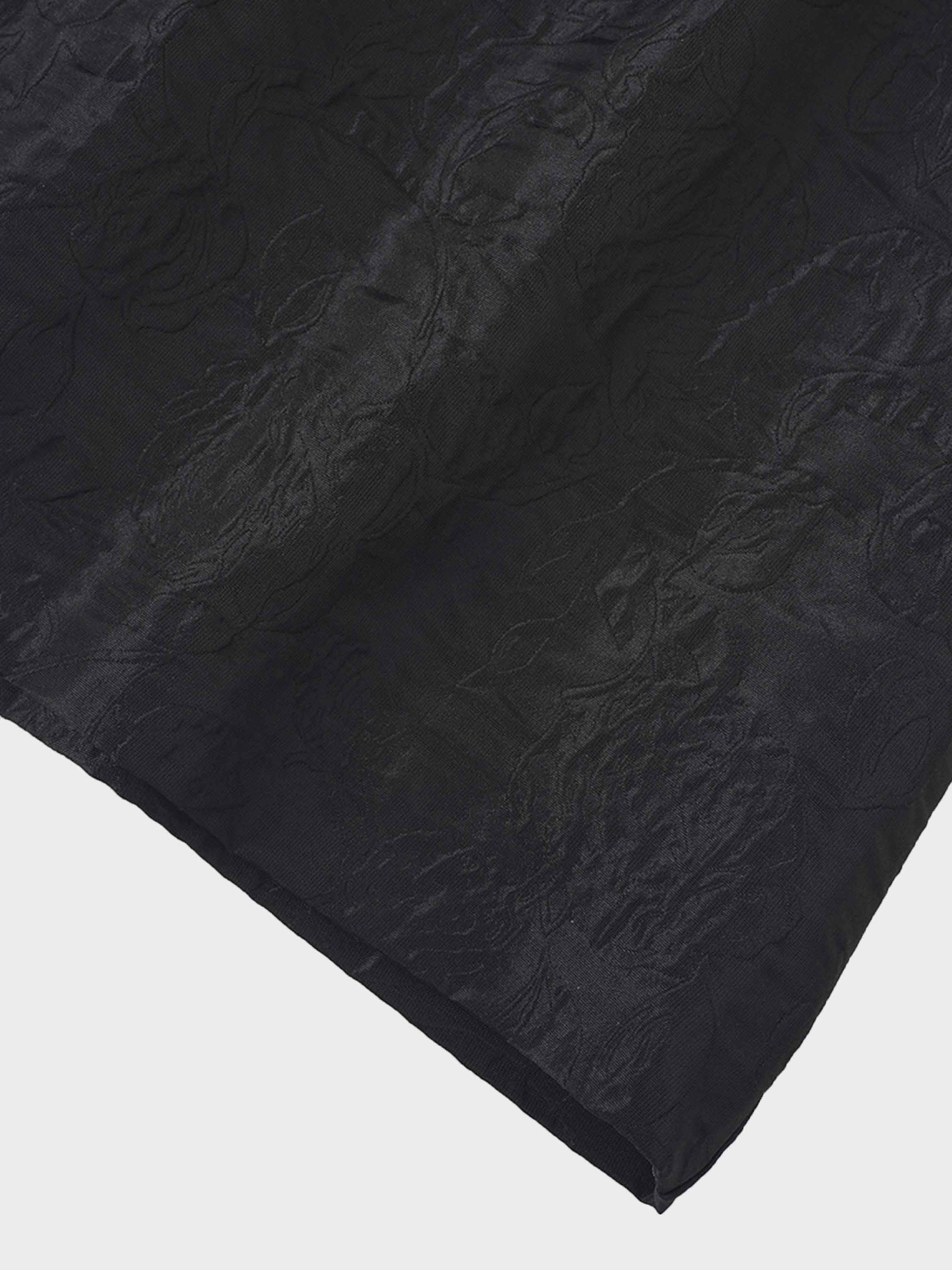 Pleated Waistband Brocade Full Skirt-Black