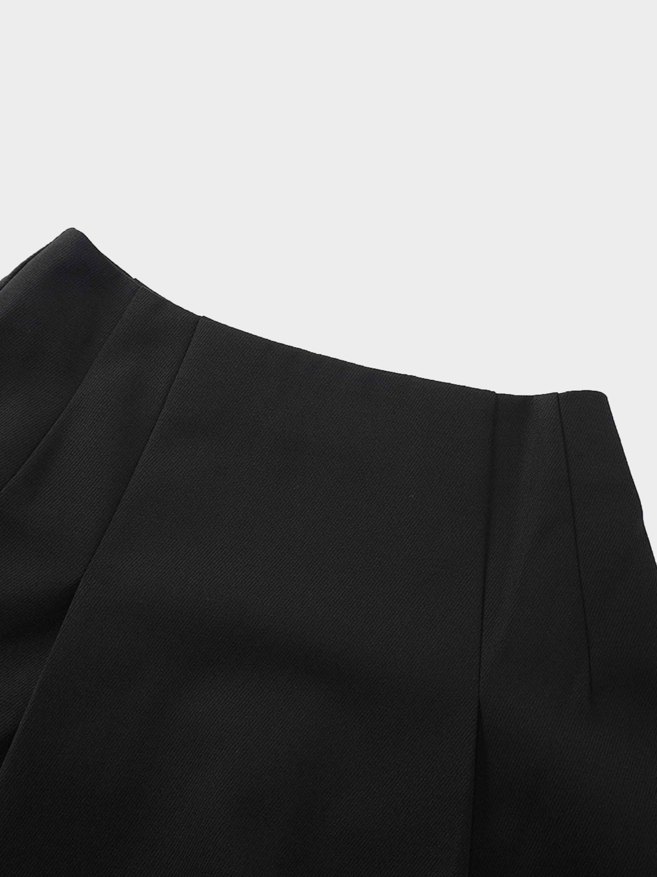 Top Pleat Wool Blend Midi Skirt-Black